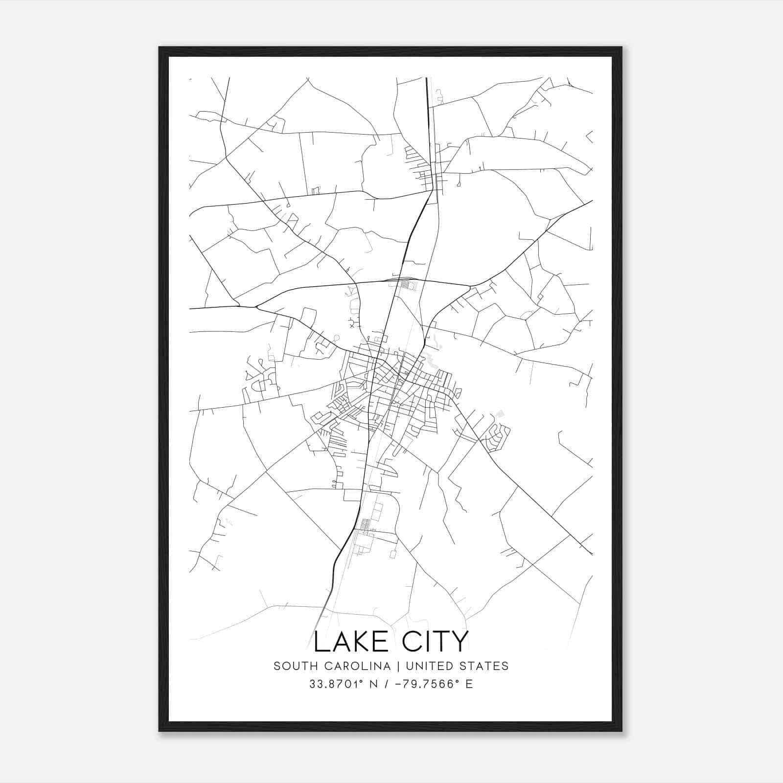 Lake City South Carolina Map Poster, Modern Home Decor Wall Art Print
