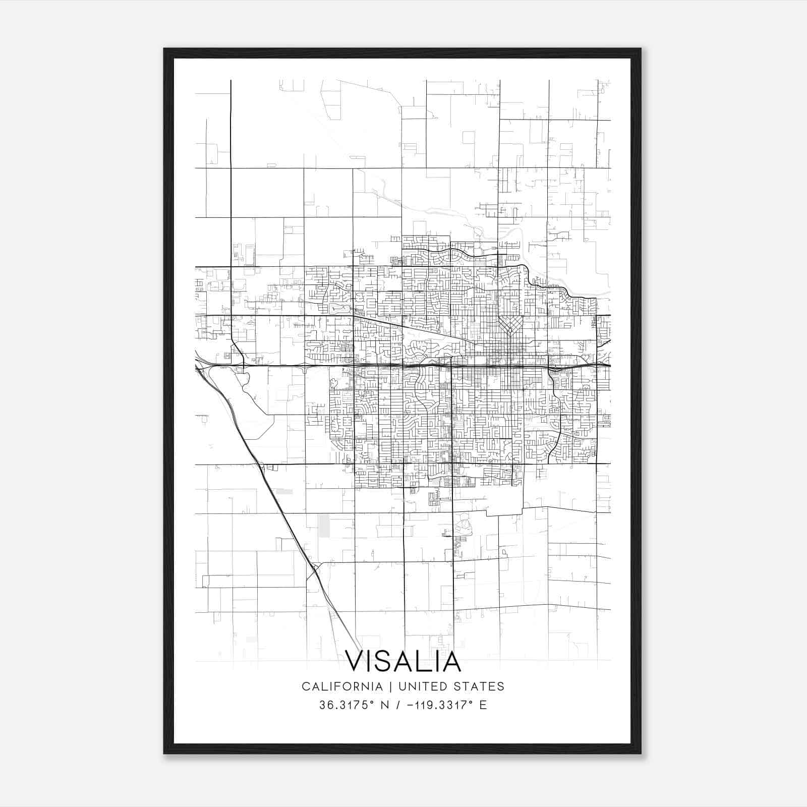Visalia California Map Poster, Modern Home Decor Wall Art Print