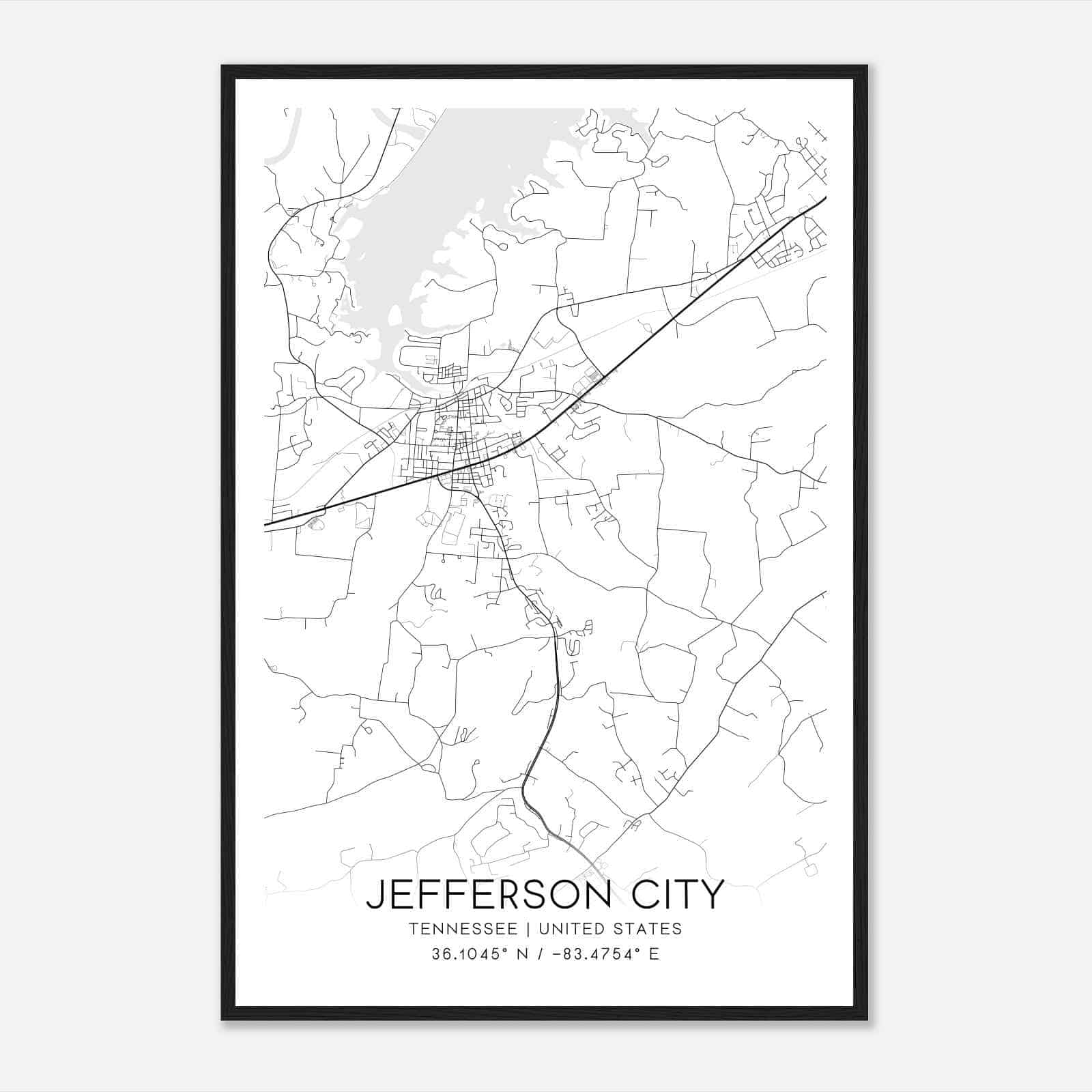 Jefferson City Tennessee Map Poster, Modern Home Decor Wall Art Print