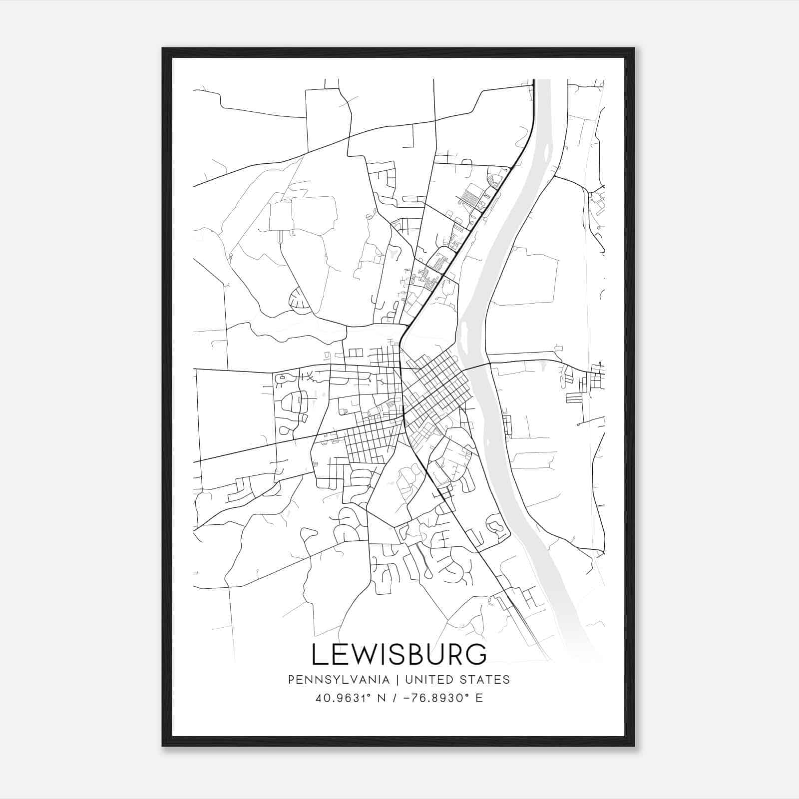 Lewisburg Pennsylvania Map Poster, Modern Home Decor Wall Art Print