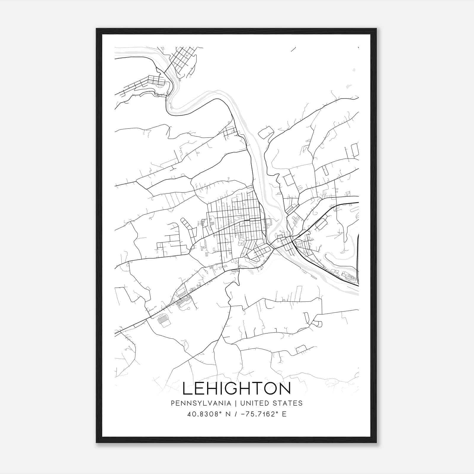 Lehighton Pennsylvania Map Poster, Modern Home Decor Wall Art Print