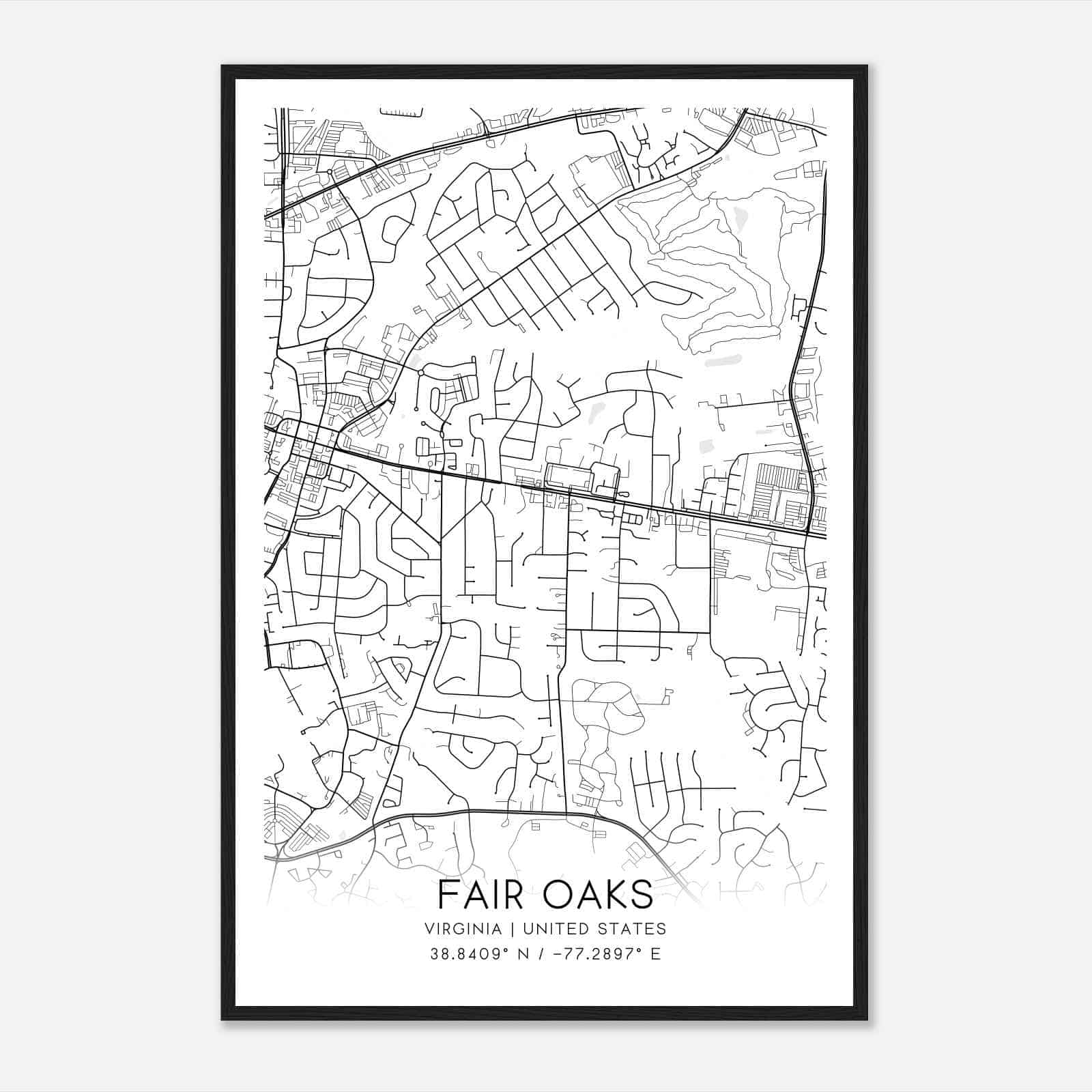 Fair Oaks Virginia Map Poster, Modern Home Decor Wall Art Print