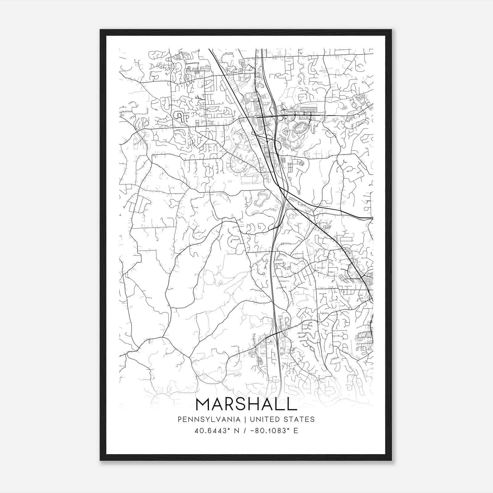 Marshall Pennsylvania Map Poster, Modern Home Decor Wall Art Print