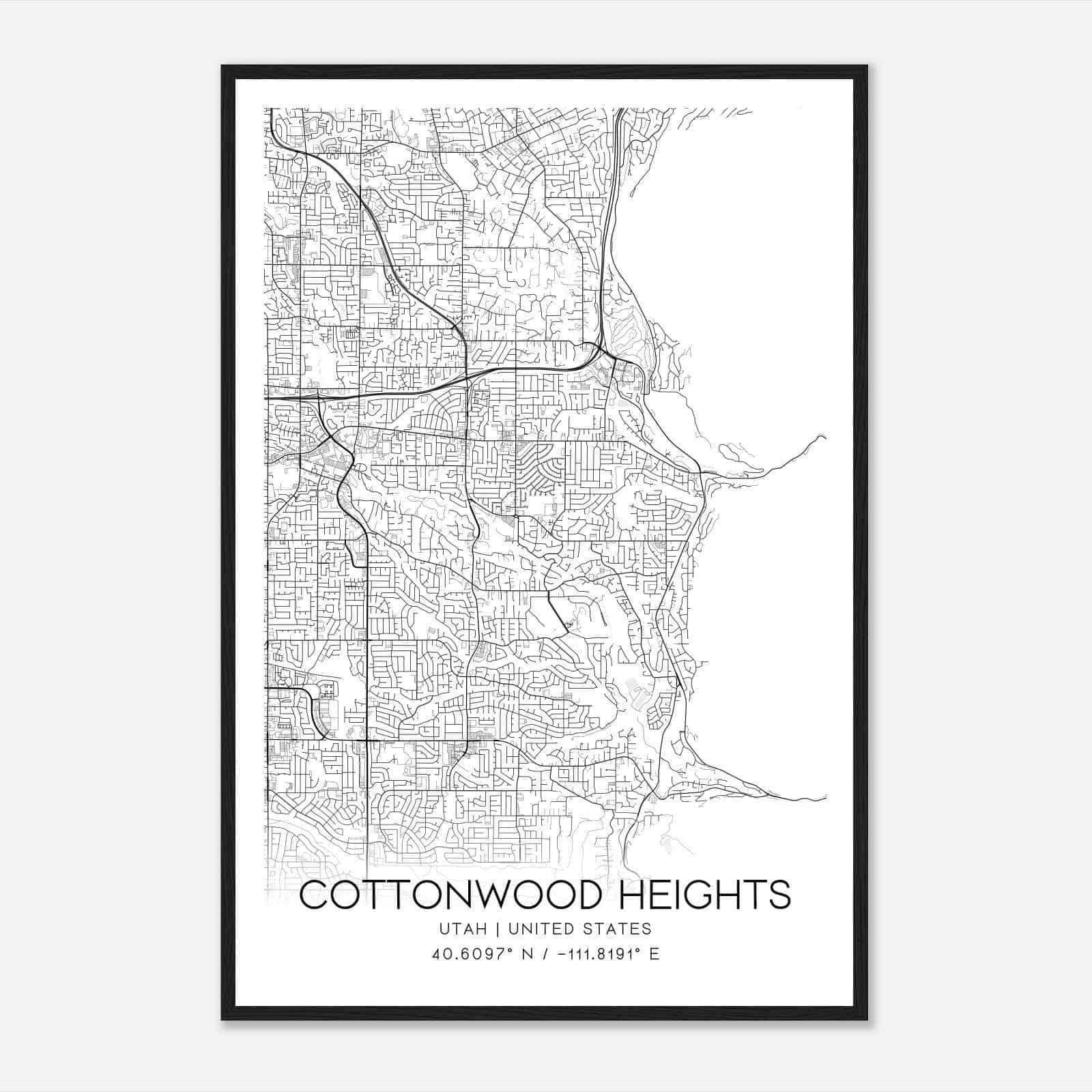 Cottonwood Heights Utah Map Poster, Modern Home Decor Wall Art Print