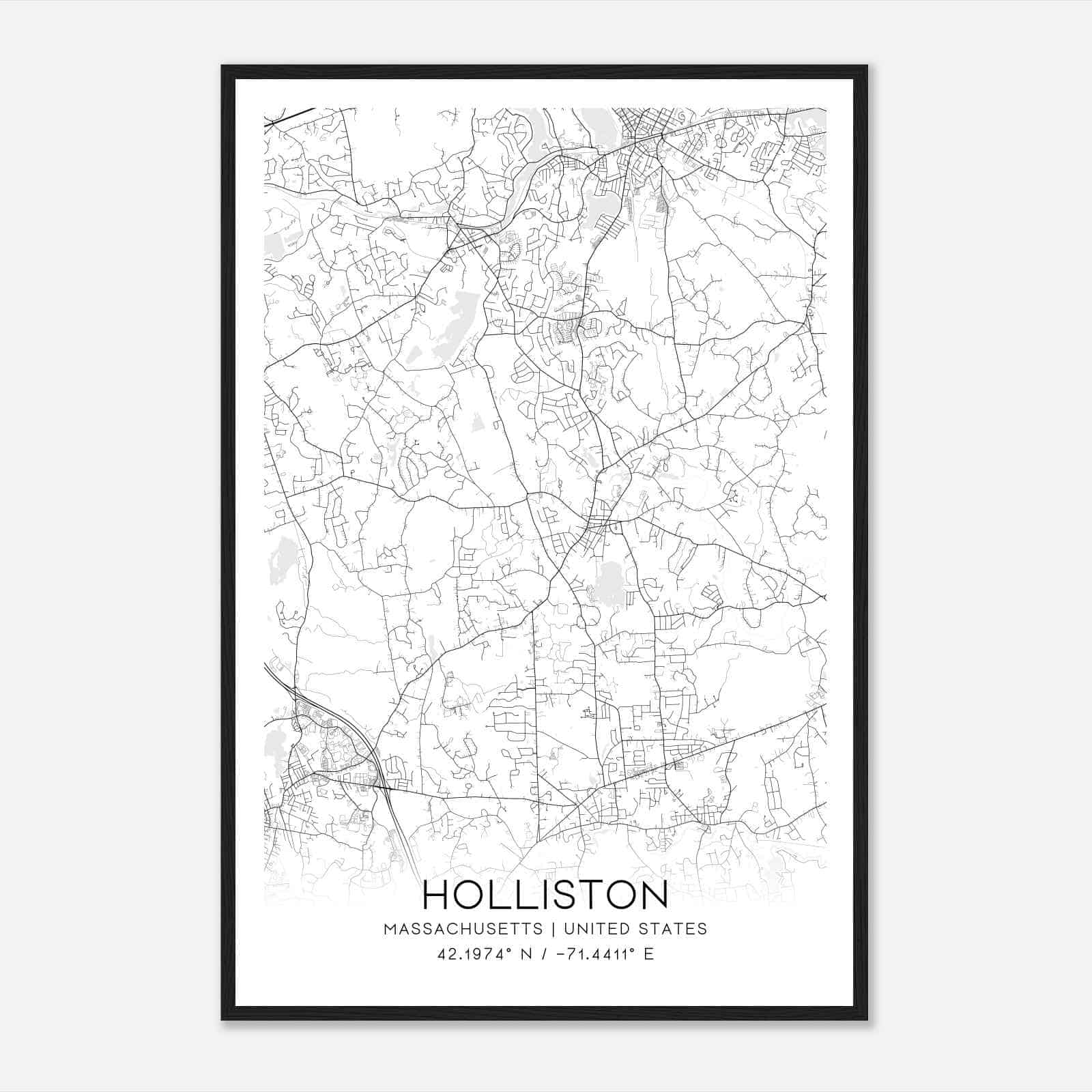 Holliston Massachusetts Map Poster, Modern Home Decor Wall Art Print