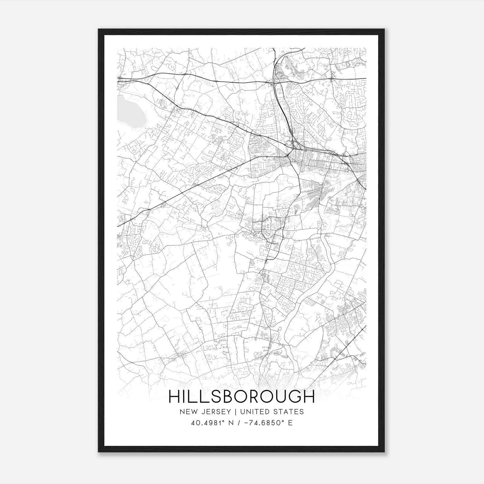Hillsborough New Jersey Map Poster, Modern Home Decor Wall Art Print