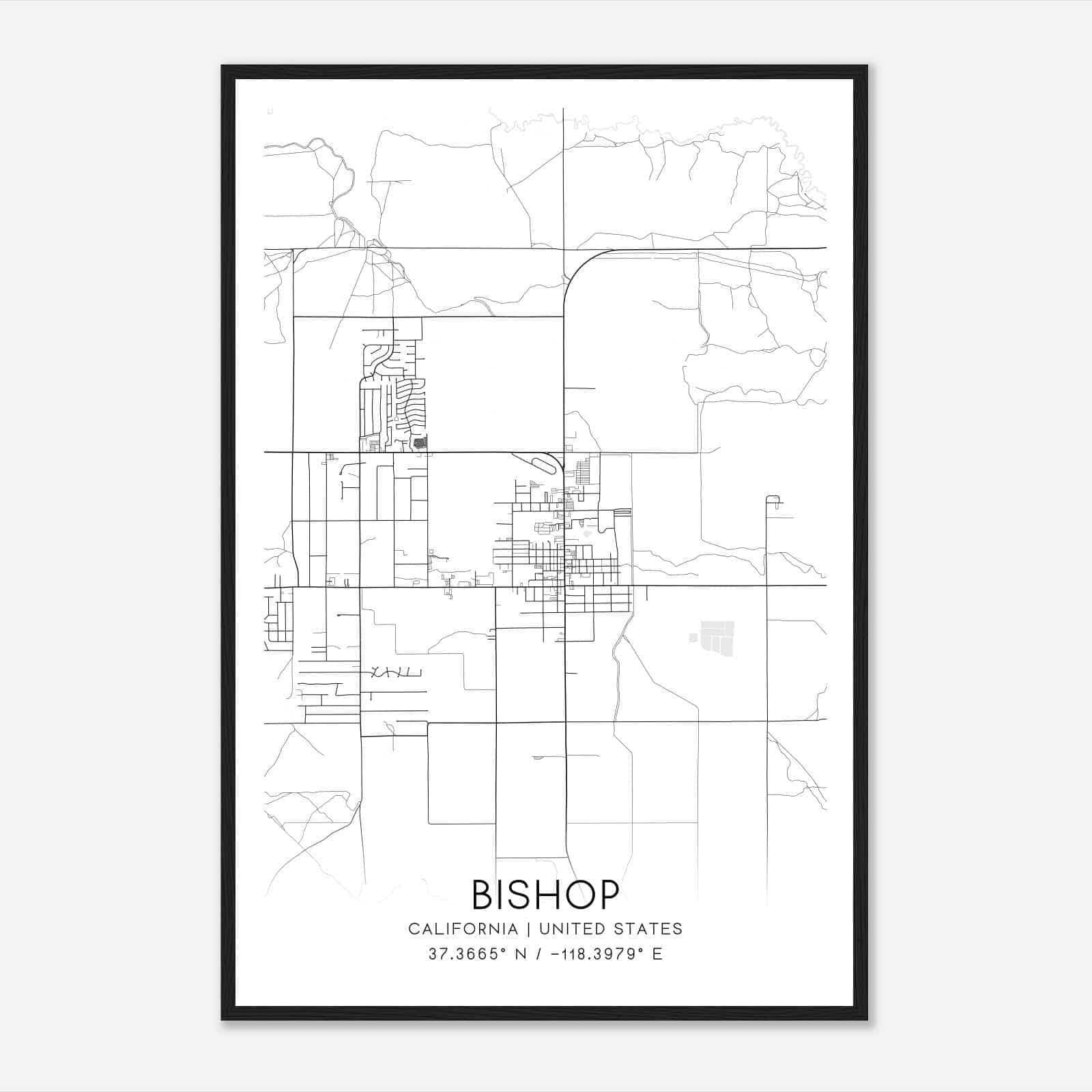 Bishop California Map Poster, Modern Home Decor Wall Art Print