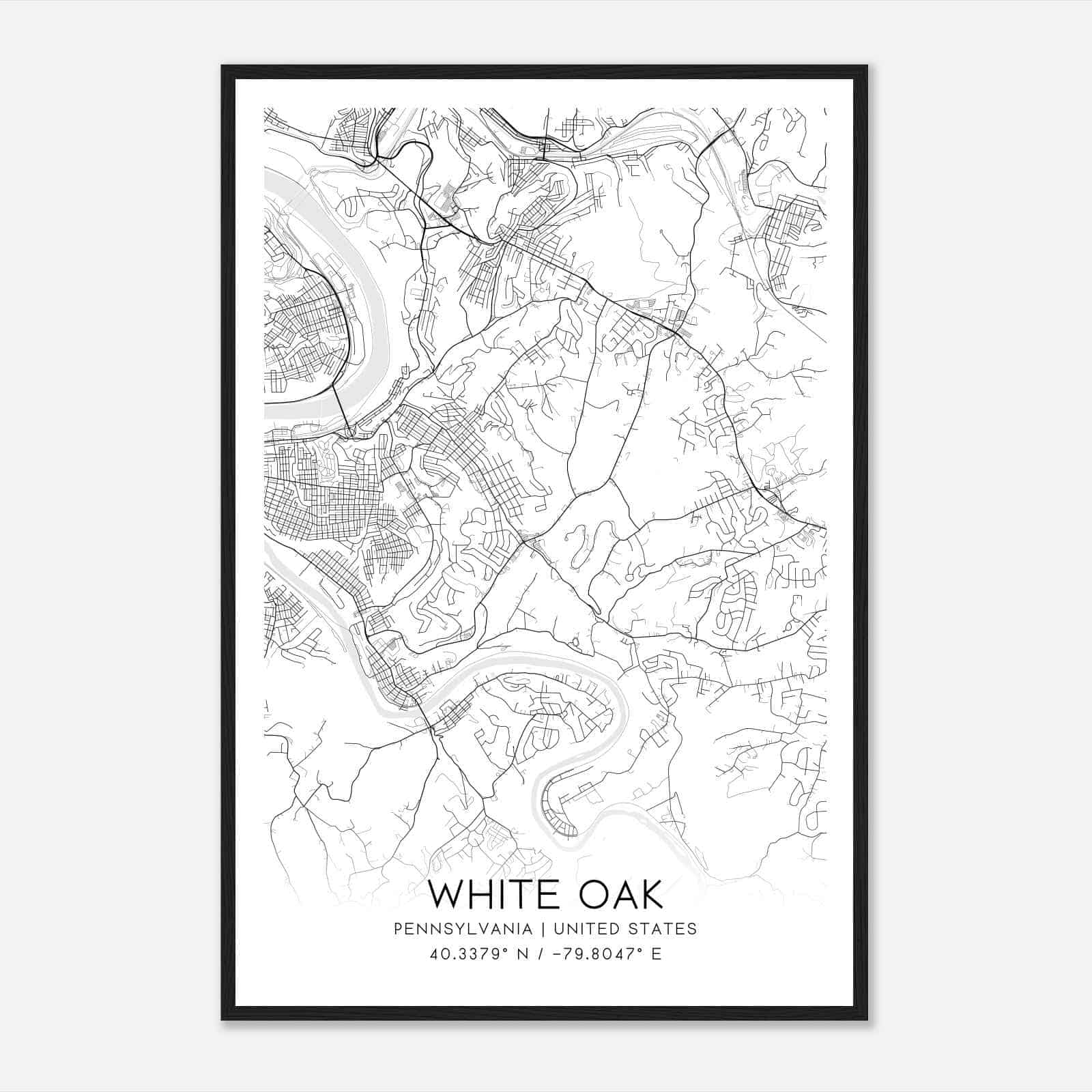White Oak Pennsylvania Map Poster, Modern Home Decor Wall Art Print
