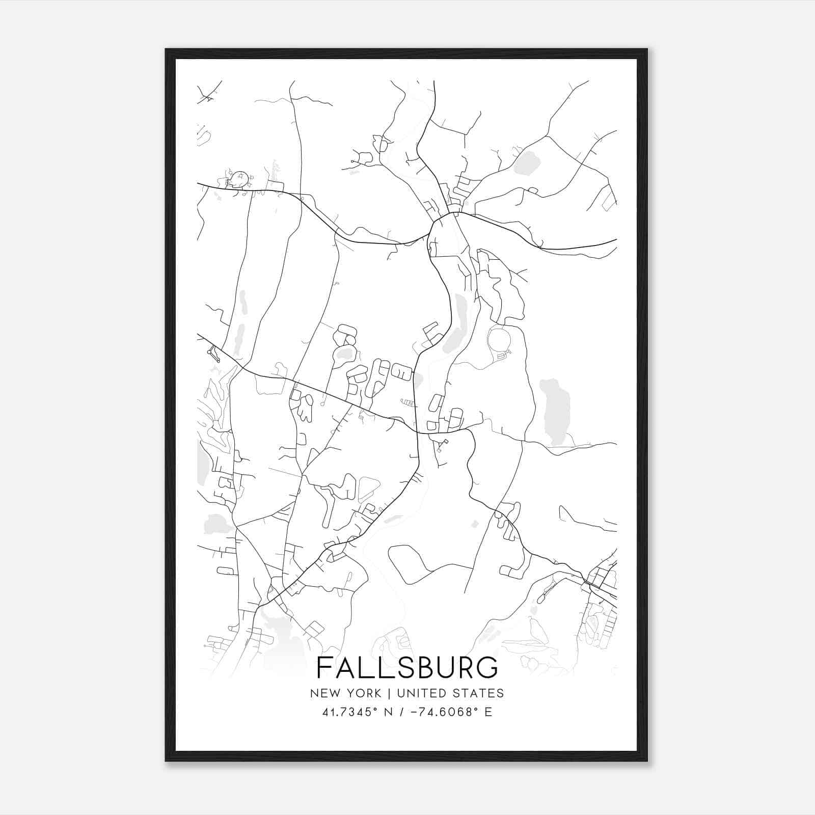 Fallsburg New York Map Poster, Modern Home Decor Wall Art Print