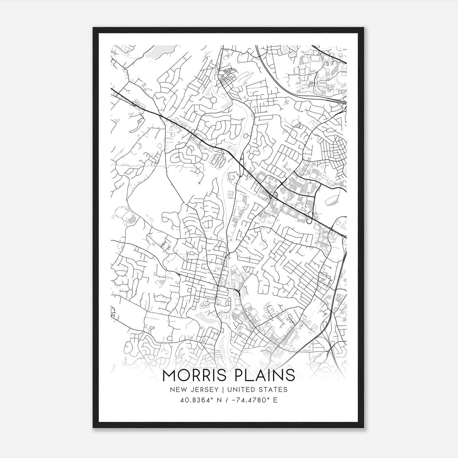 Morris Plains New Jersey Map Poster, Modern Home Decor Wall Art Print