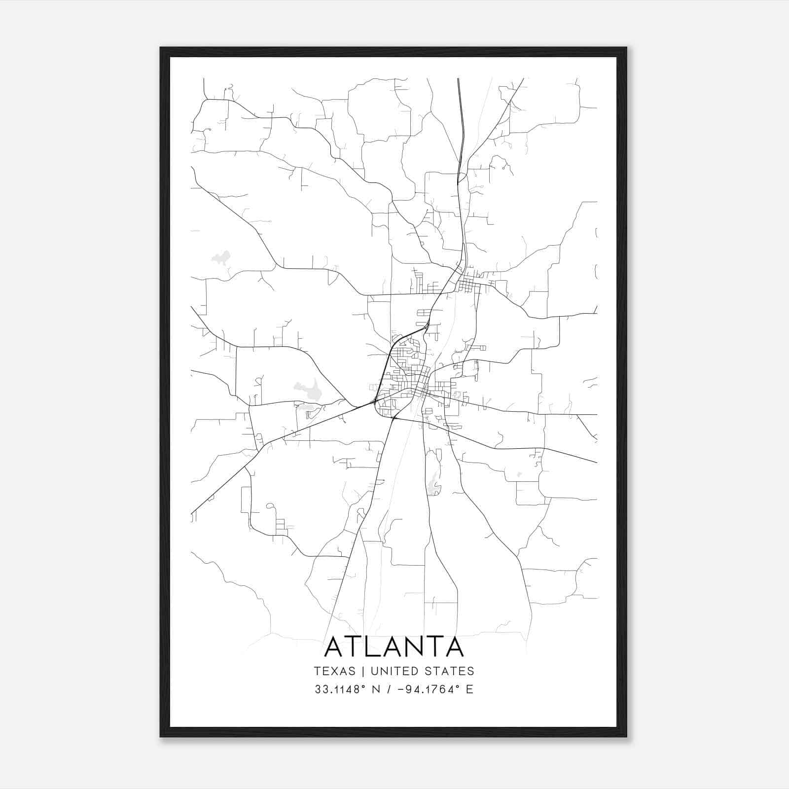 Atlanta Texas Map Poster, Modern Home Decor Wall Art Print