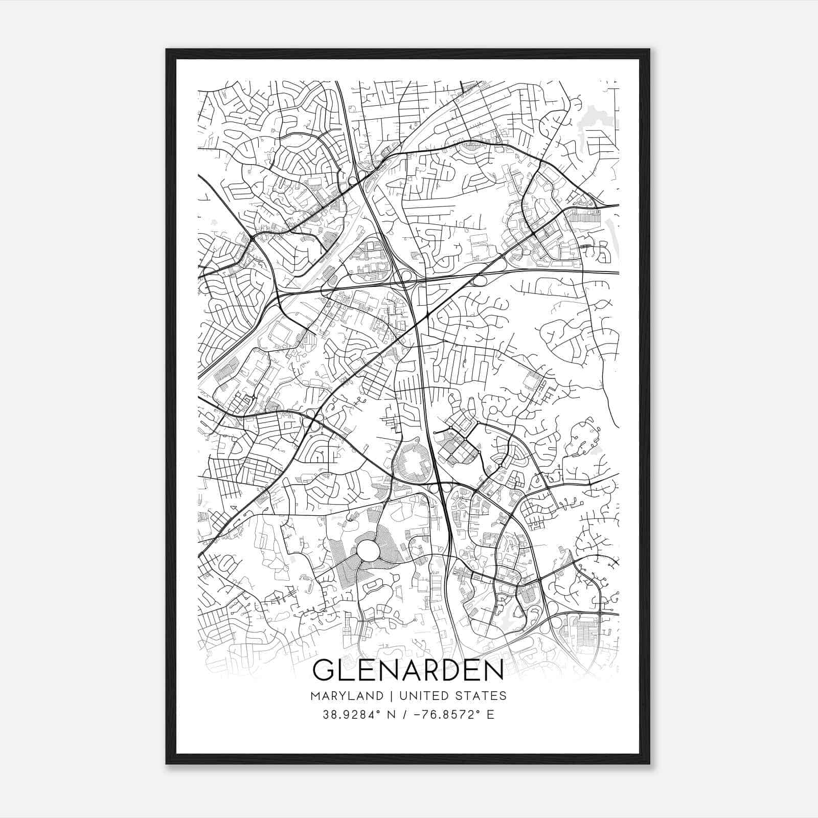 Glenarden Maryland Map Poster, Modern Home Decor Wall Art Print