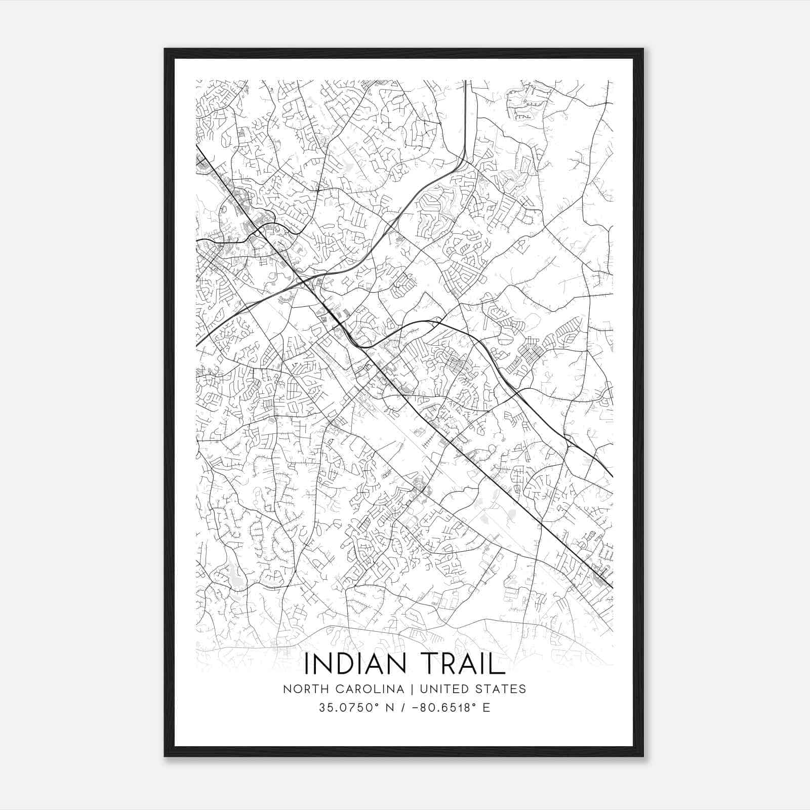 Indian Trail North Carolina Map Poster, Modern Home Decor Wall Art Print