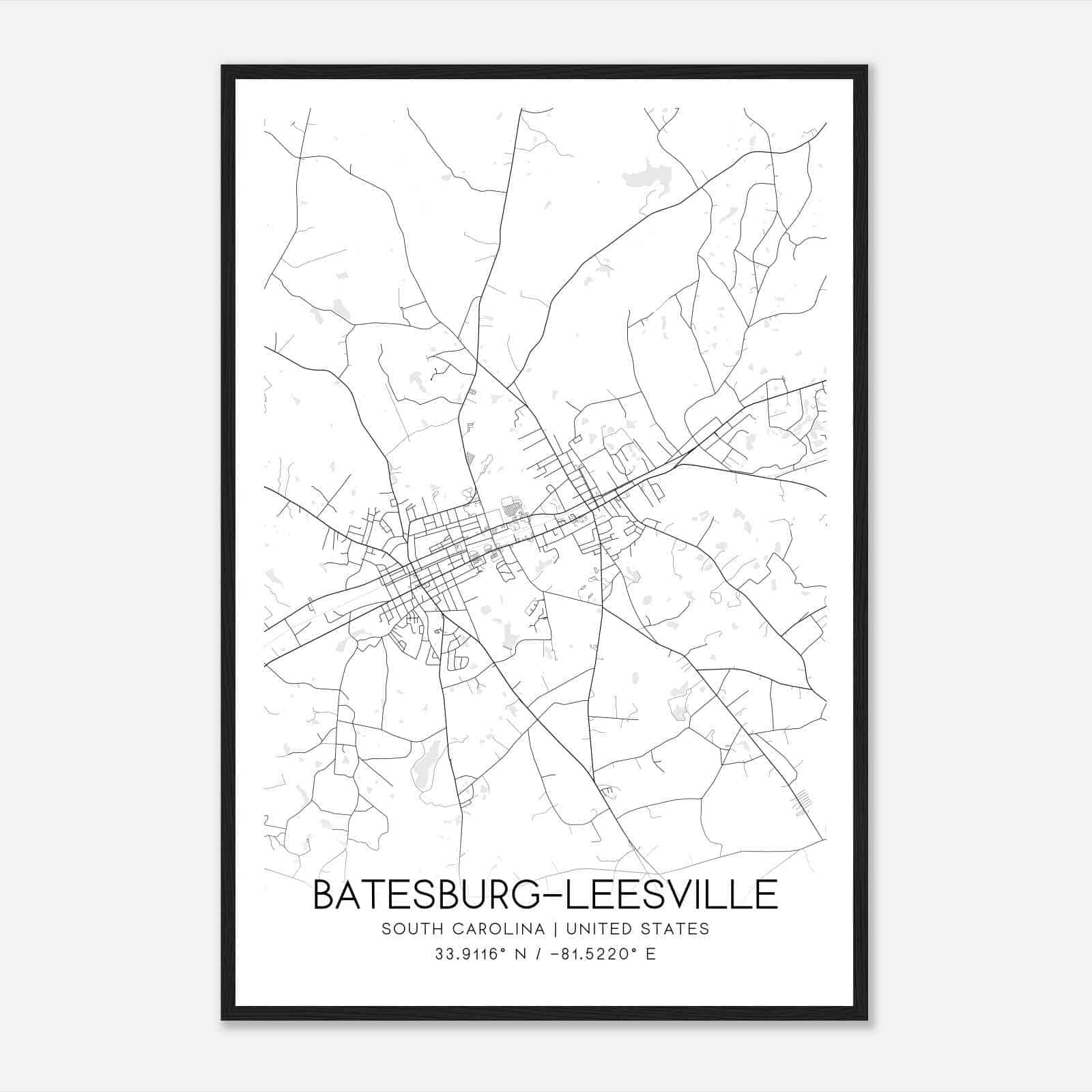 Batesburg-Leesville South Carolina Map Poster, Modern Home Decor Wall Art Print