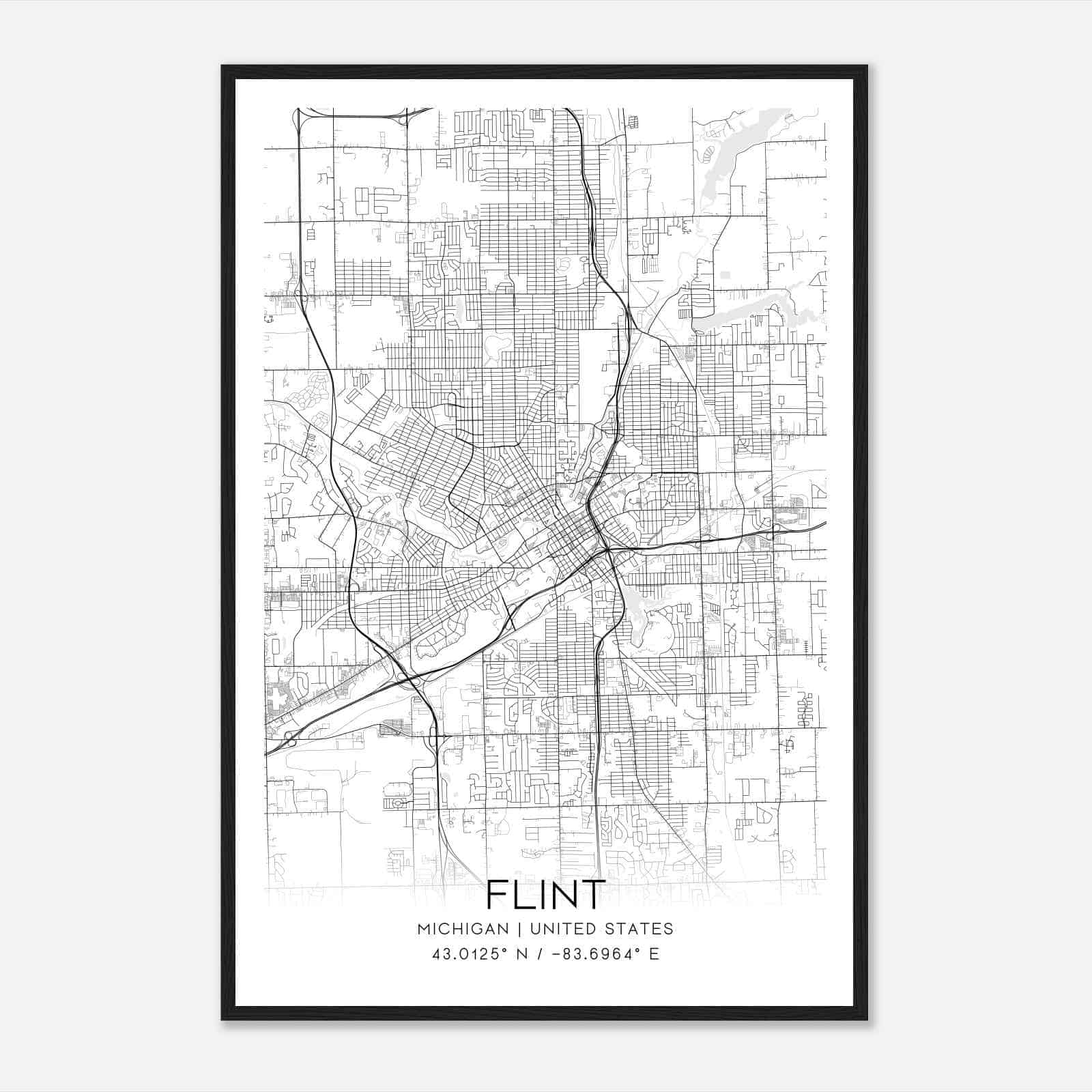 Flint Michigan Map Poster, Modern Home Decor Wall Art Print