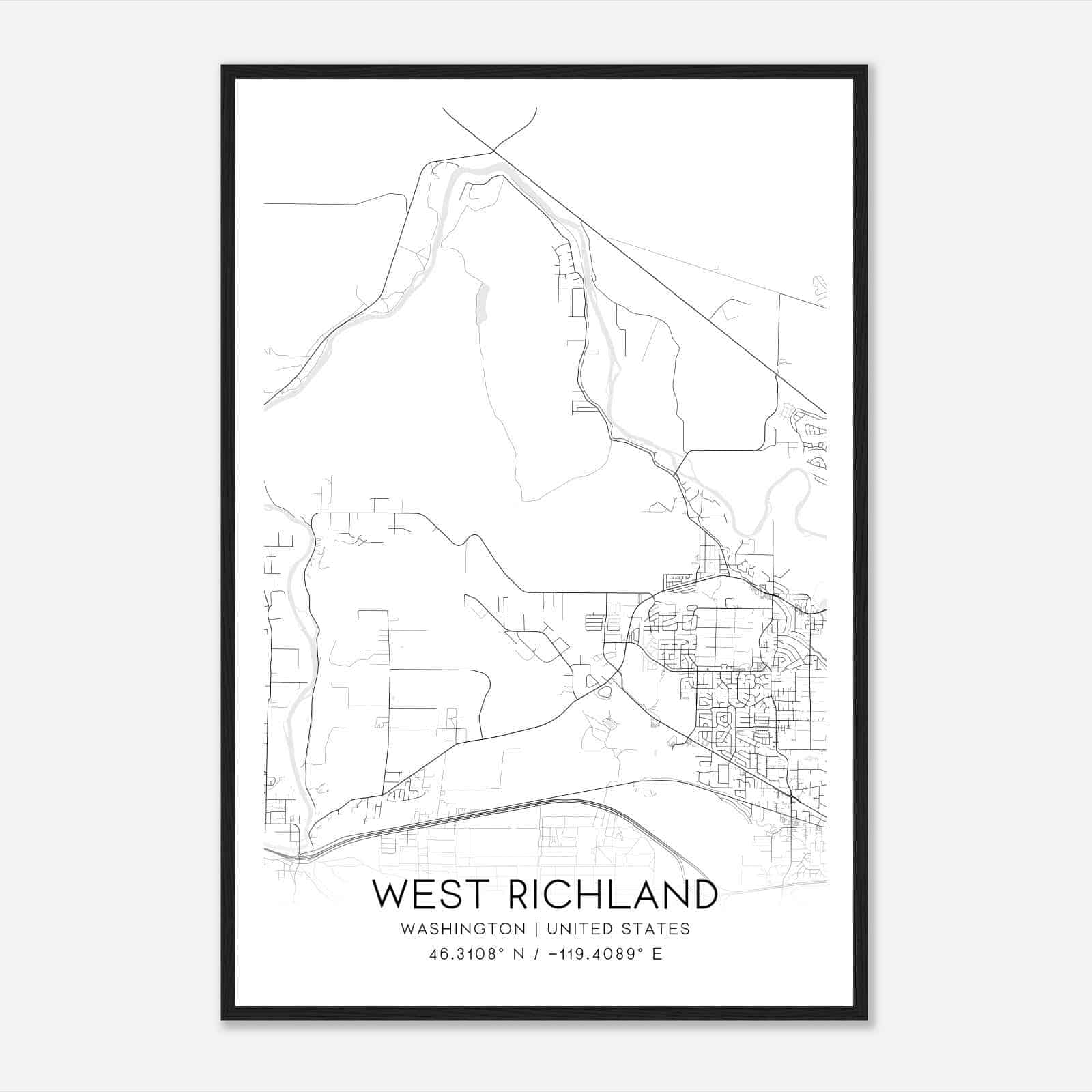 West Richland Washington Map Poster, Modern Home Decor Wall Art Print