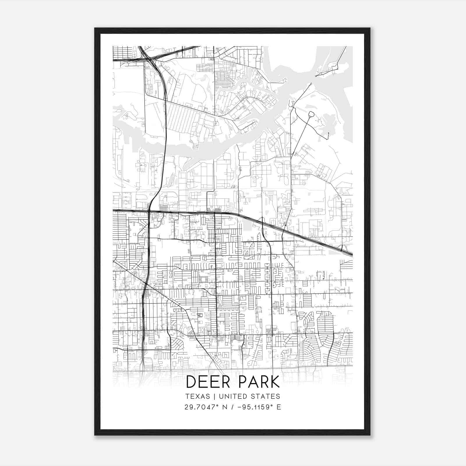 Deer Park Texas Map Poster, Modern Home Decor Wall Art Print