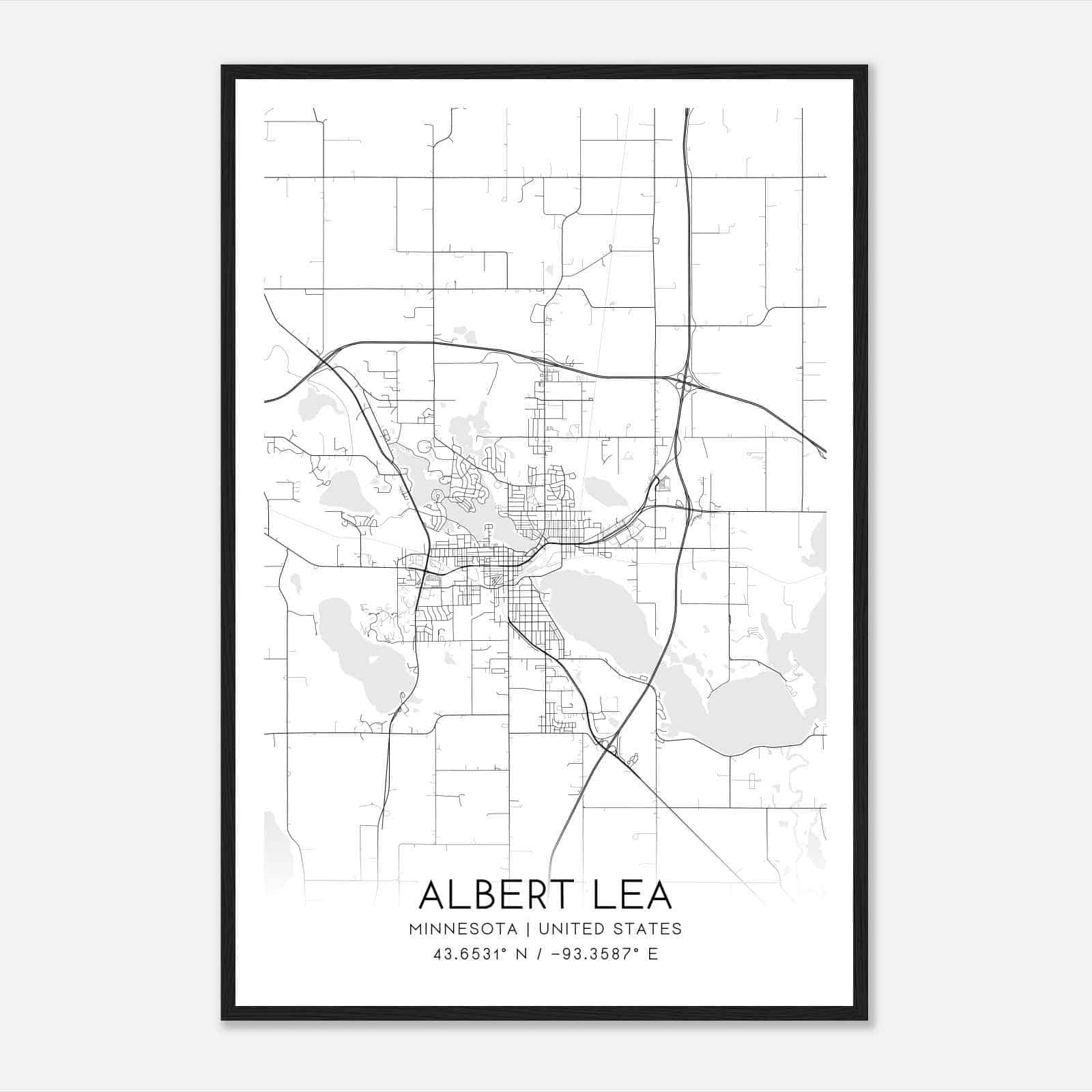 Albert Lea Minnesota Map Poster, Modern Home Decor Wall Art Print