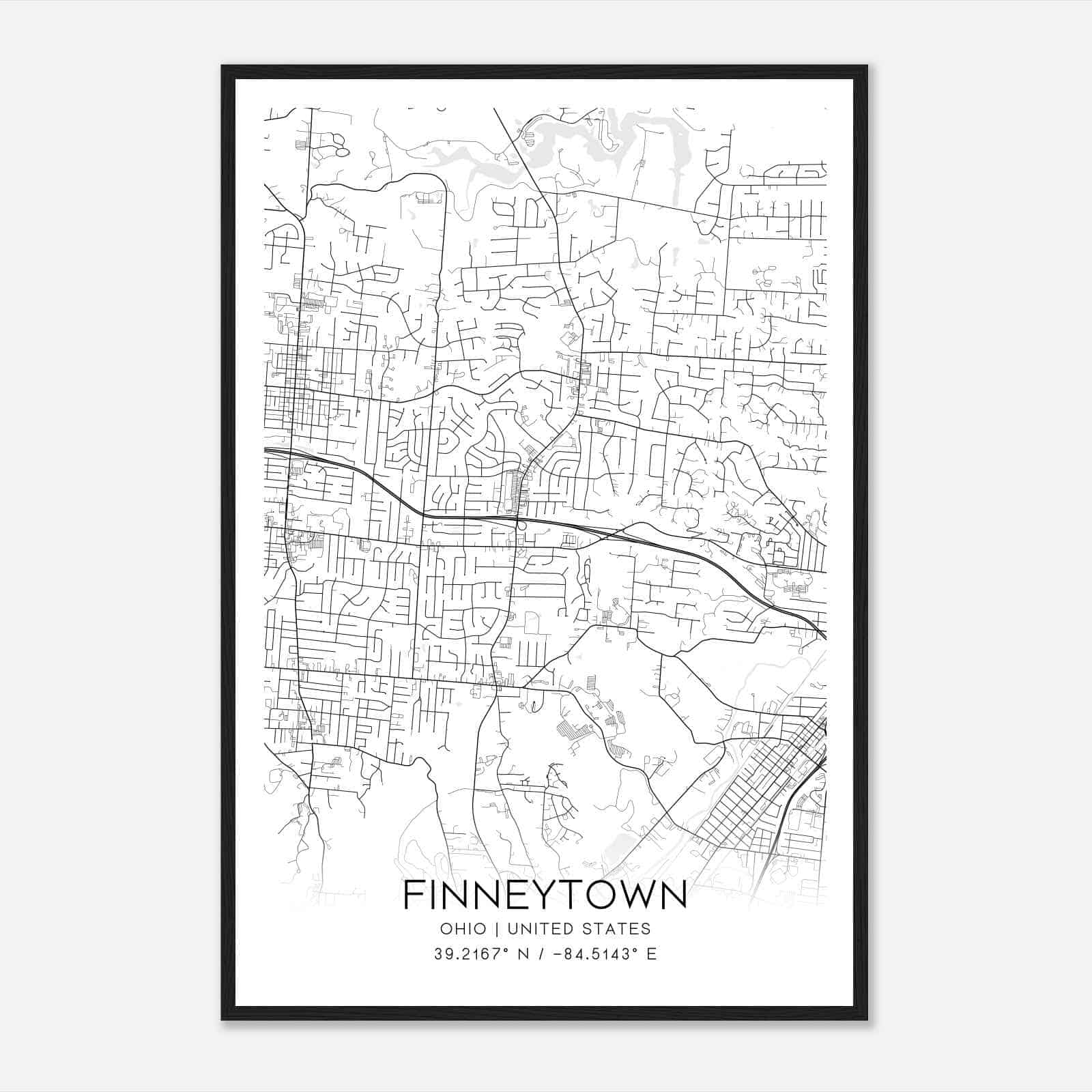 Finneytown Ohio Map Poster, Modern Home Decor Wall Art Print