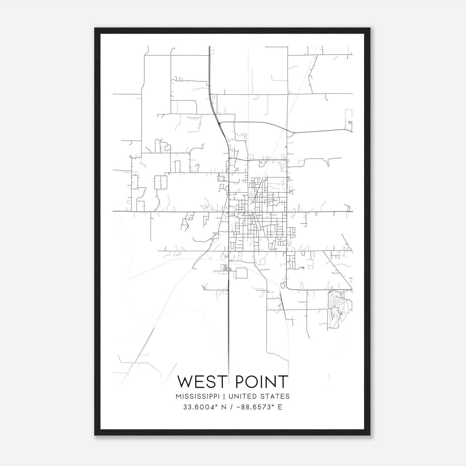 West Point Mississippi Map Poster, Modern Home Decor Wall Art Print