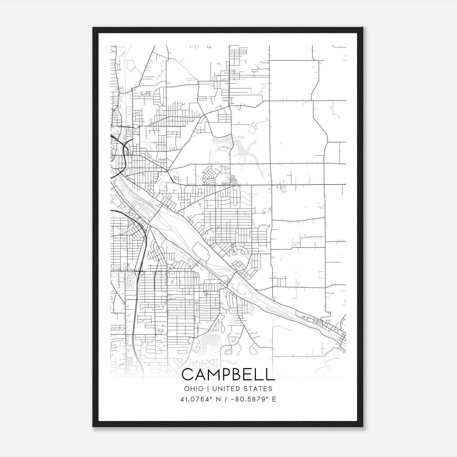Campbell Ohio Map Poster, Modern Home Decor Wall Art Print