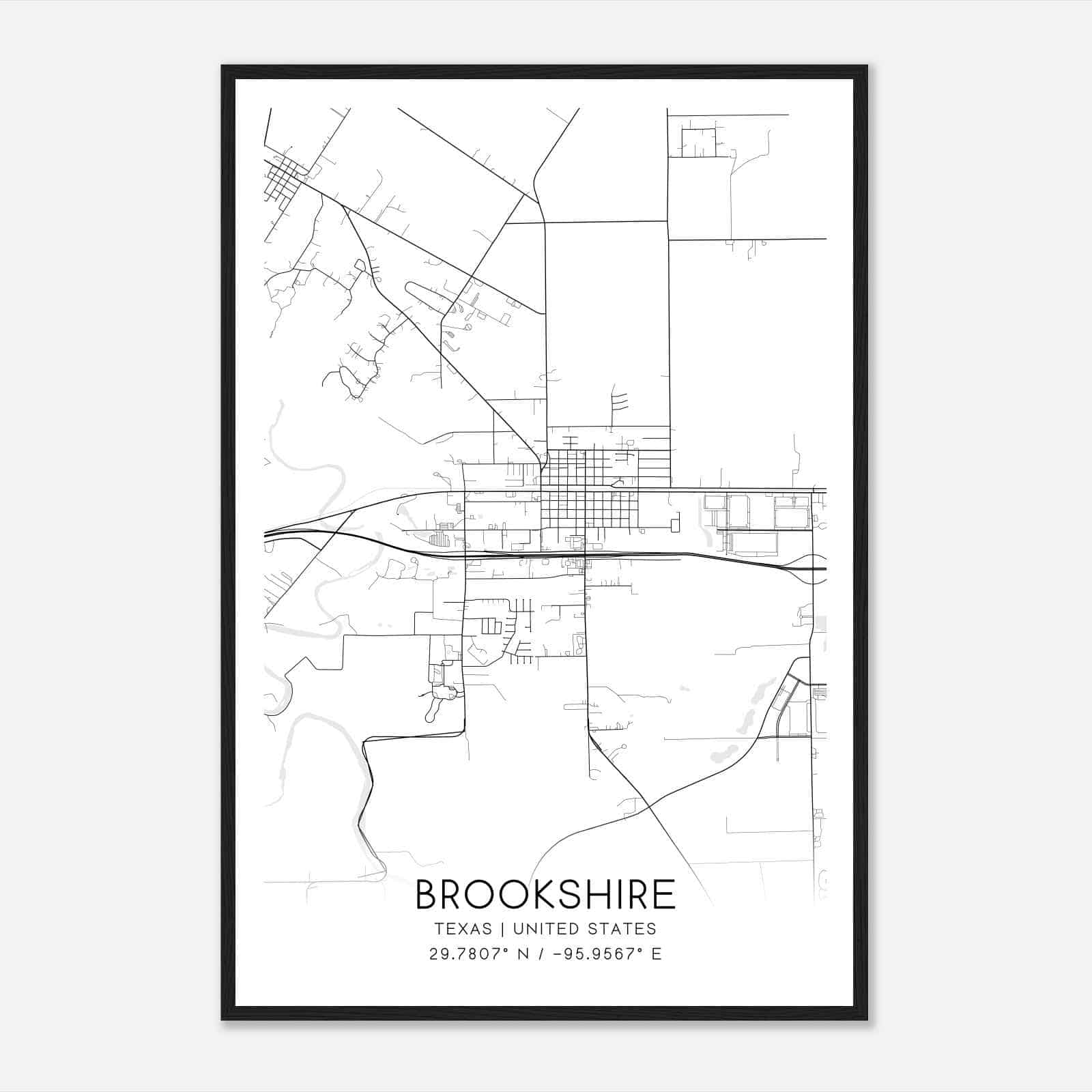 Brookshire Texas Map Poster, Modern Home Decor Wall Art Print