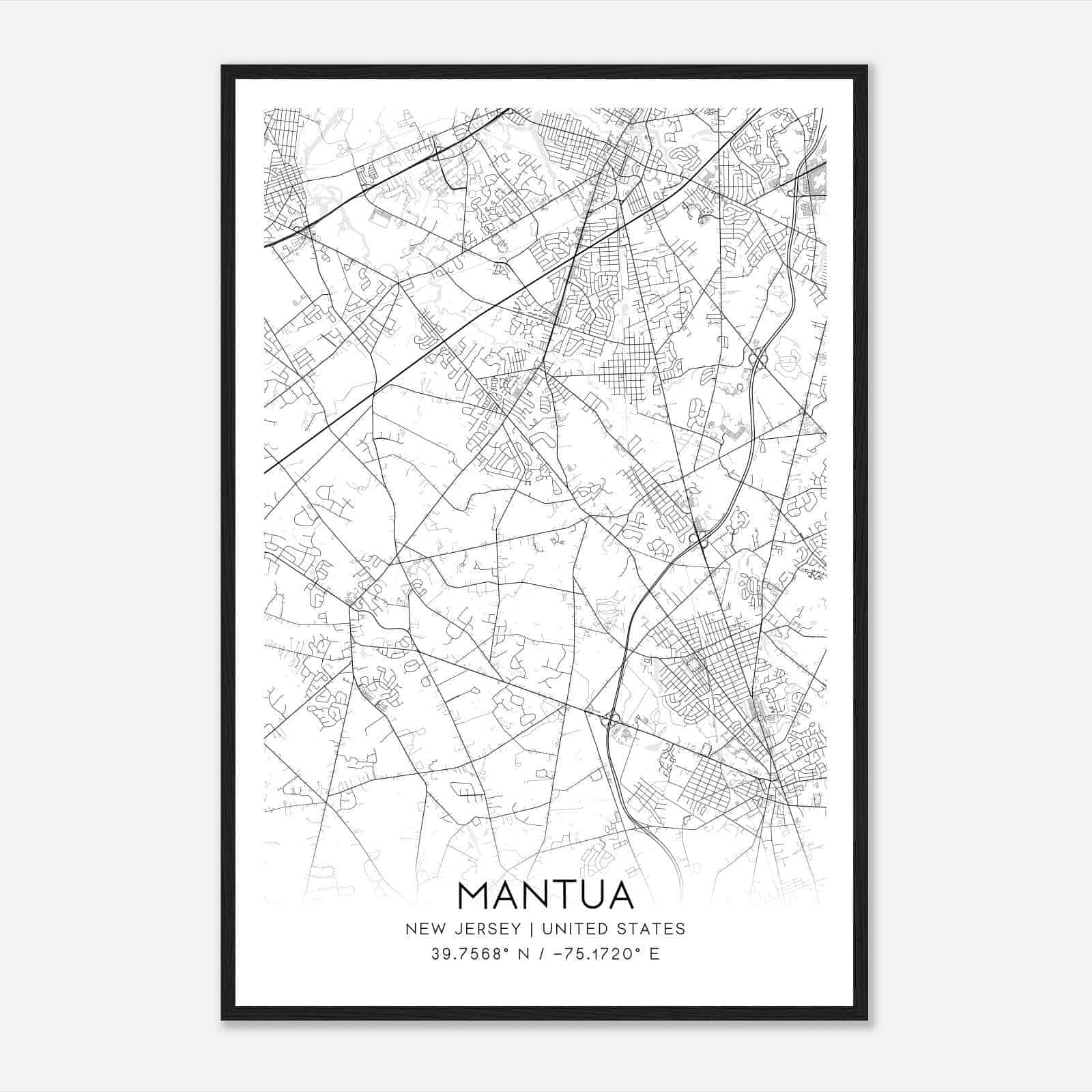 Mantua New Jersey Map Poster, Modern Home Decor Wall Art Print