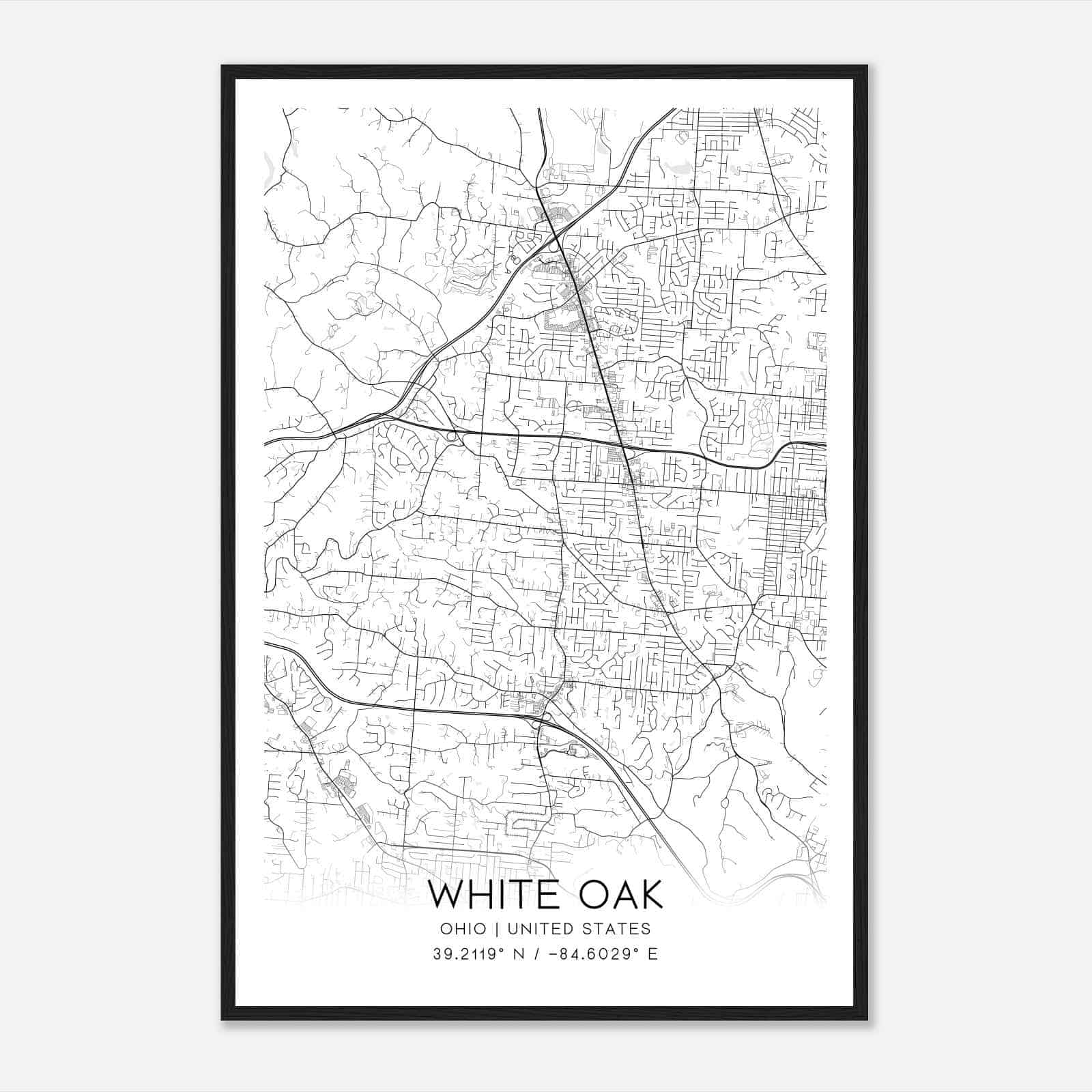 White Oak Ohio Map Poster, Modern Home Decor Wall Art Print