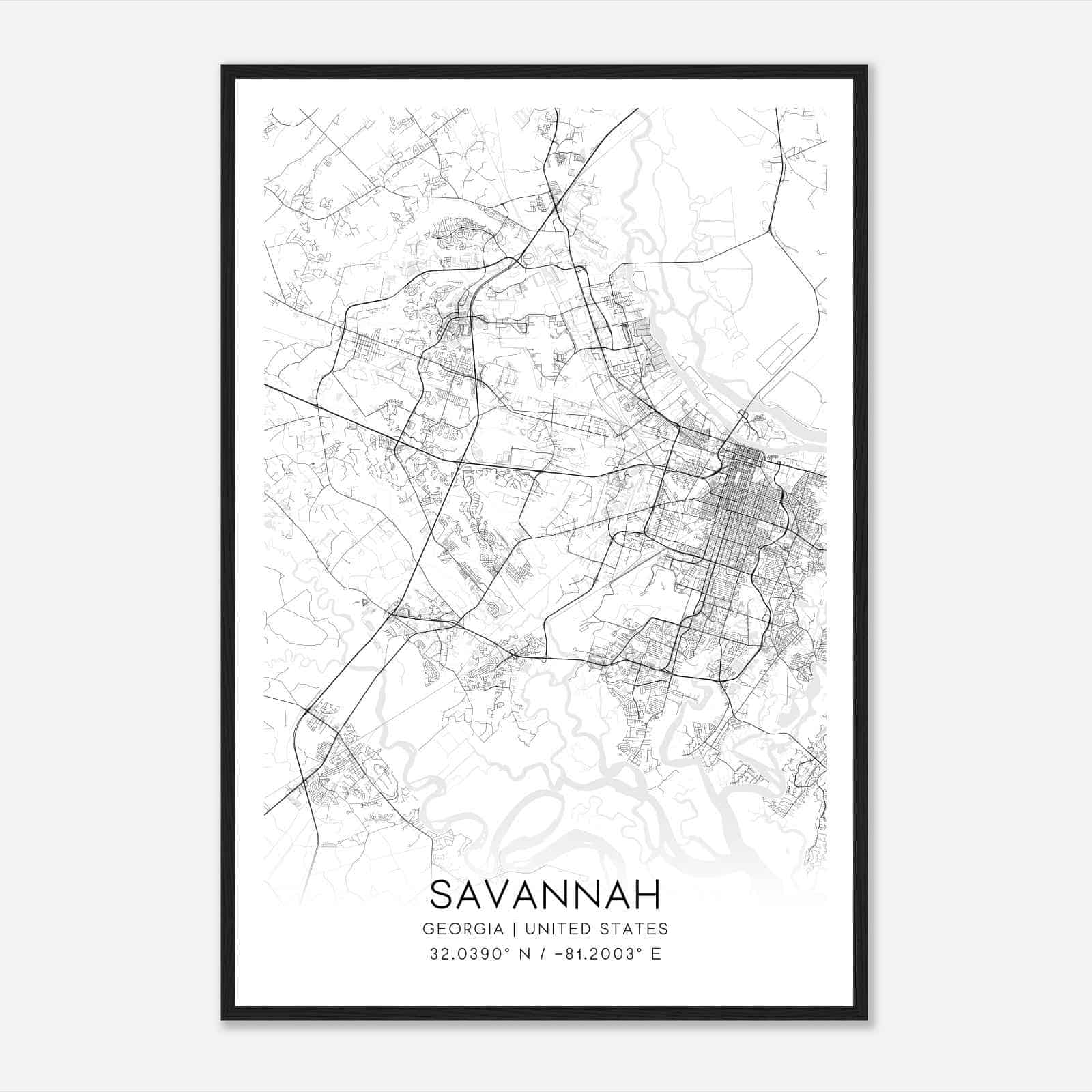 Savannah Georgia Map Poster, Modern Home Decor Wall Art Print