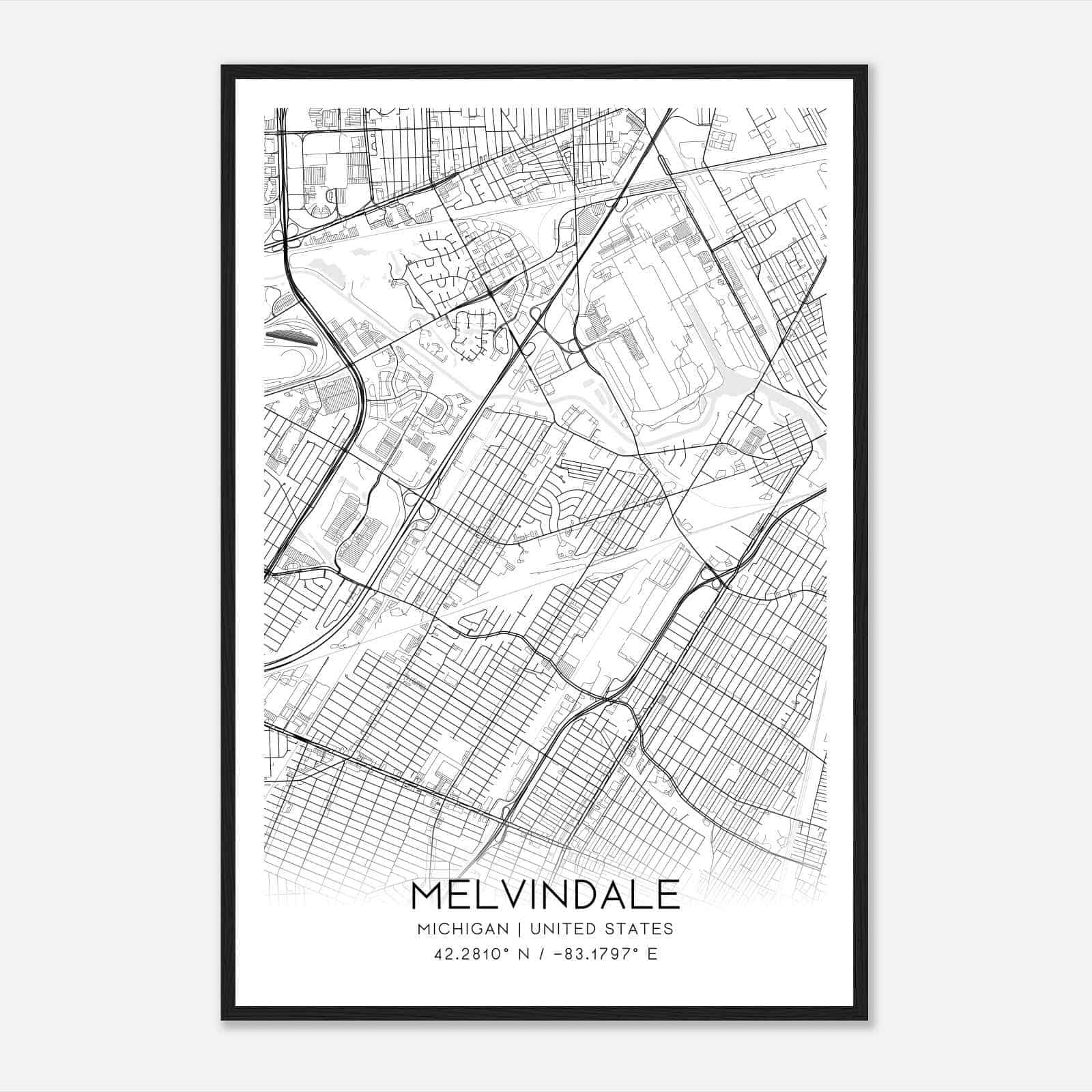 Melvindale Michigan Map Poster, Modern Home Decor Wall Art Print