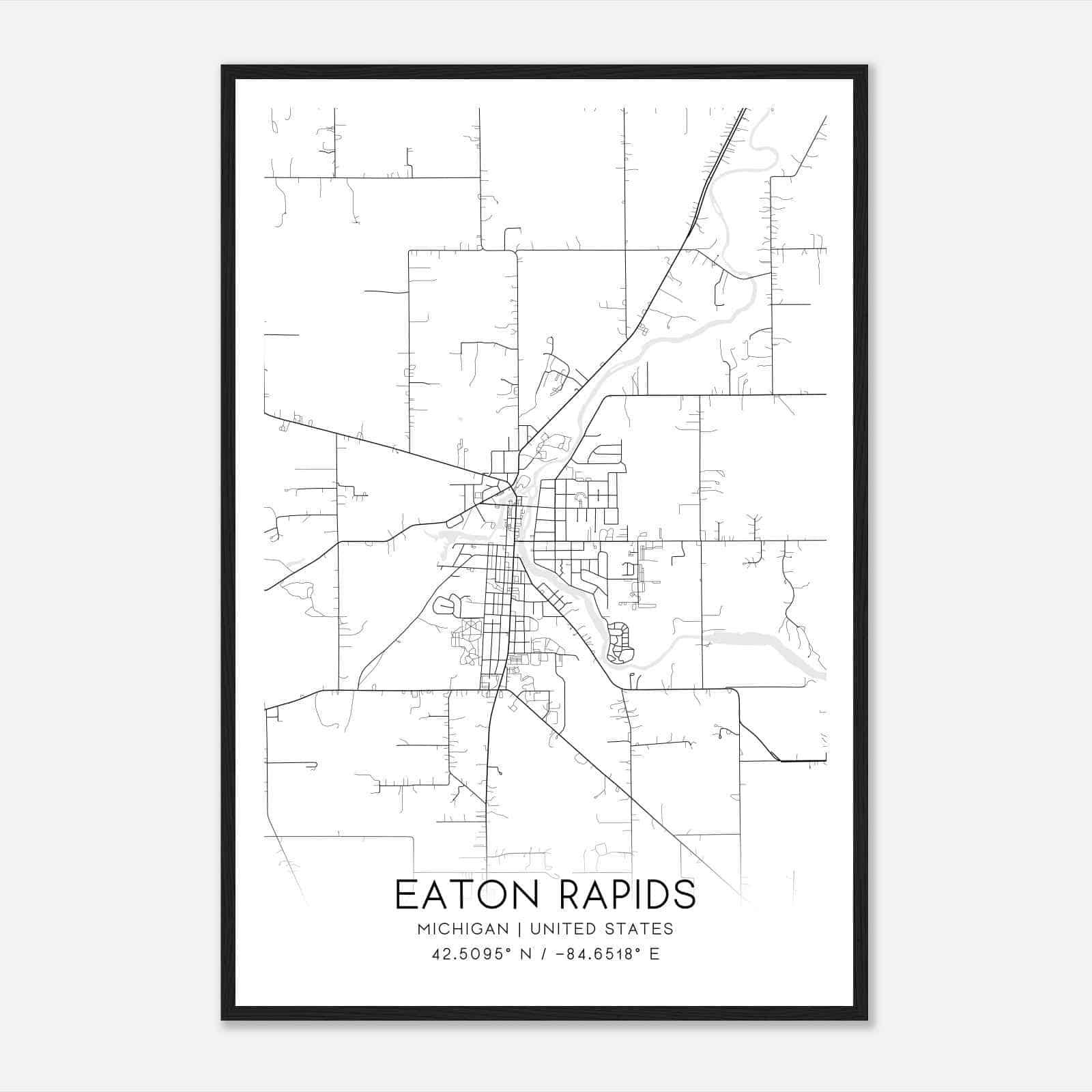 Eaton Rapids Michigan Map Poster, Modern Home Decor Wall Art Print