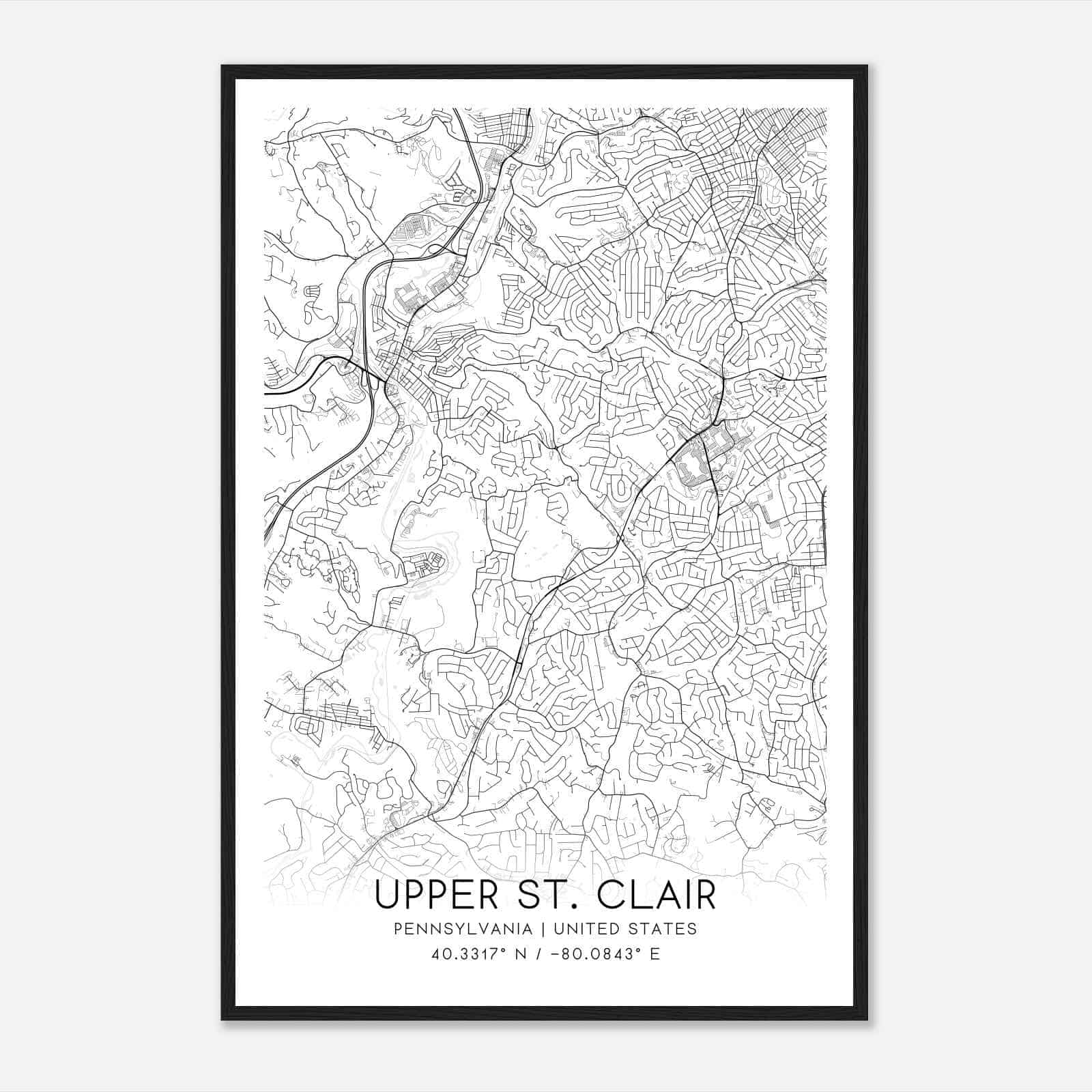 Upper St. Clair Pennsylvania Map Poster, Modern Home Decor Wall Art Print
