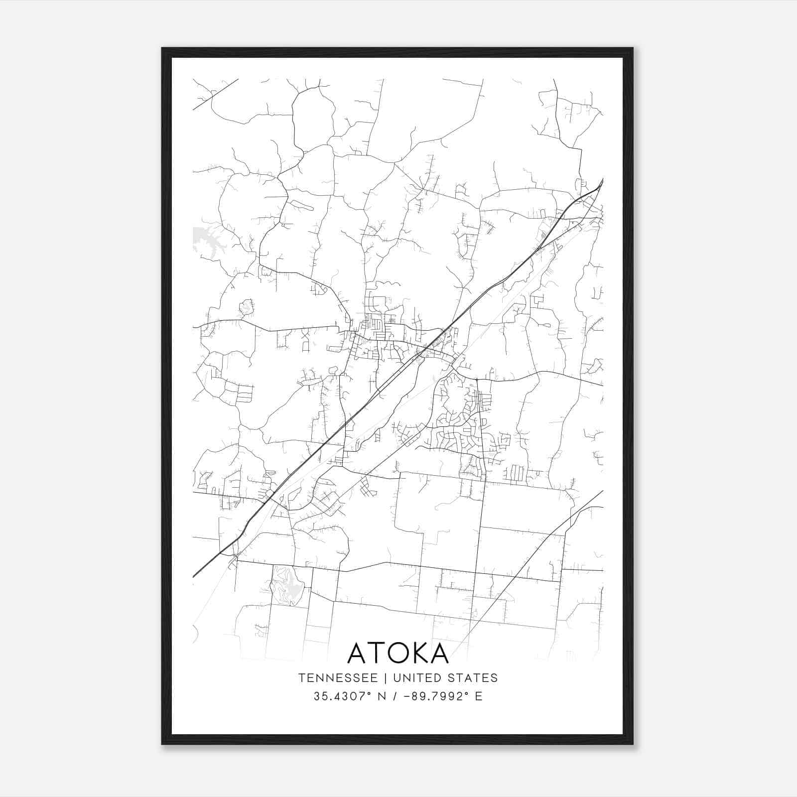 Atoka Tennessee Map Poster, Modern Home Decor Wall Art Print