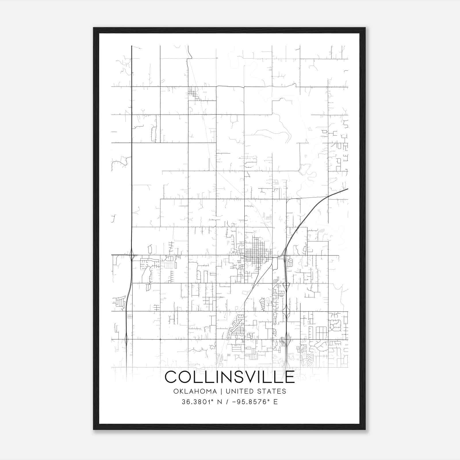 Collinsville Oklahoma Map Poster, Modern Home Decor Wall Art Print