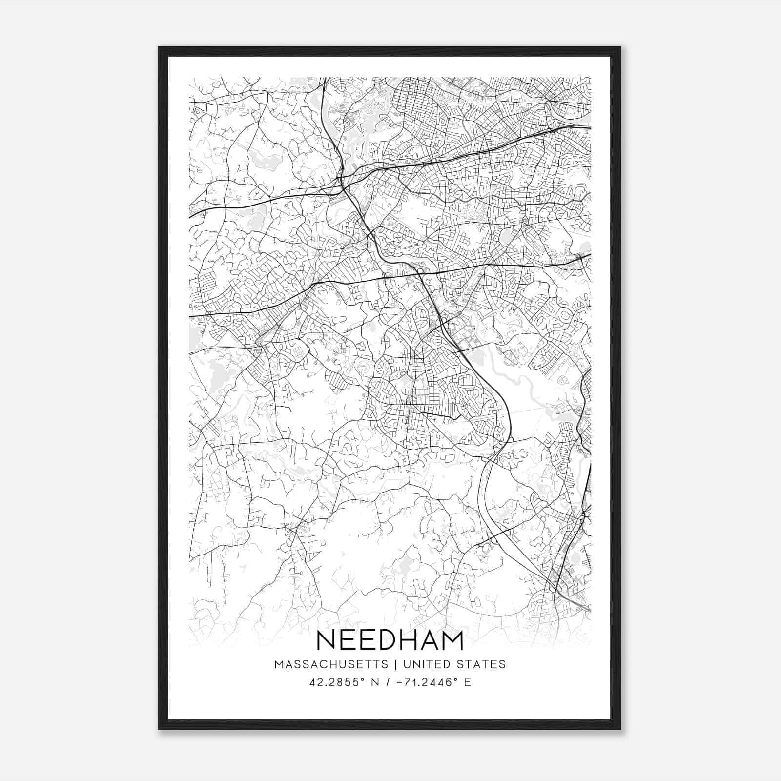 Needham Massachusetts Map Poster, Modern Home Decor Wall Art Print Needham Massachusetts Map Poster, Modern Home Decor Wall Art Print