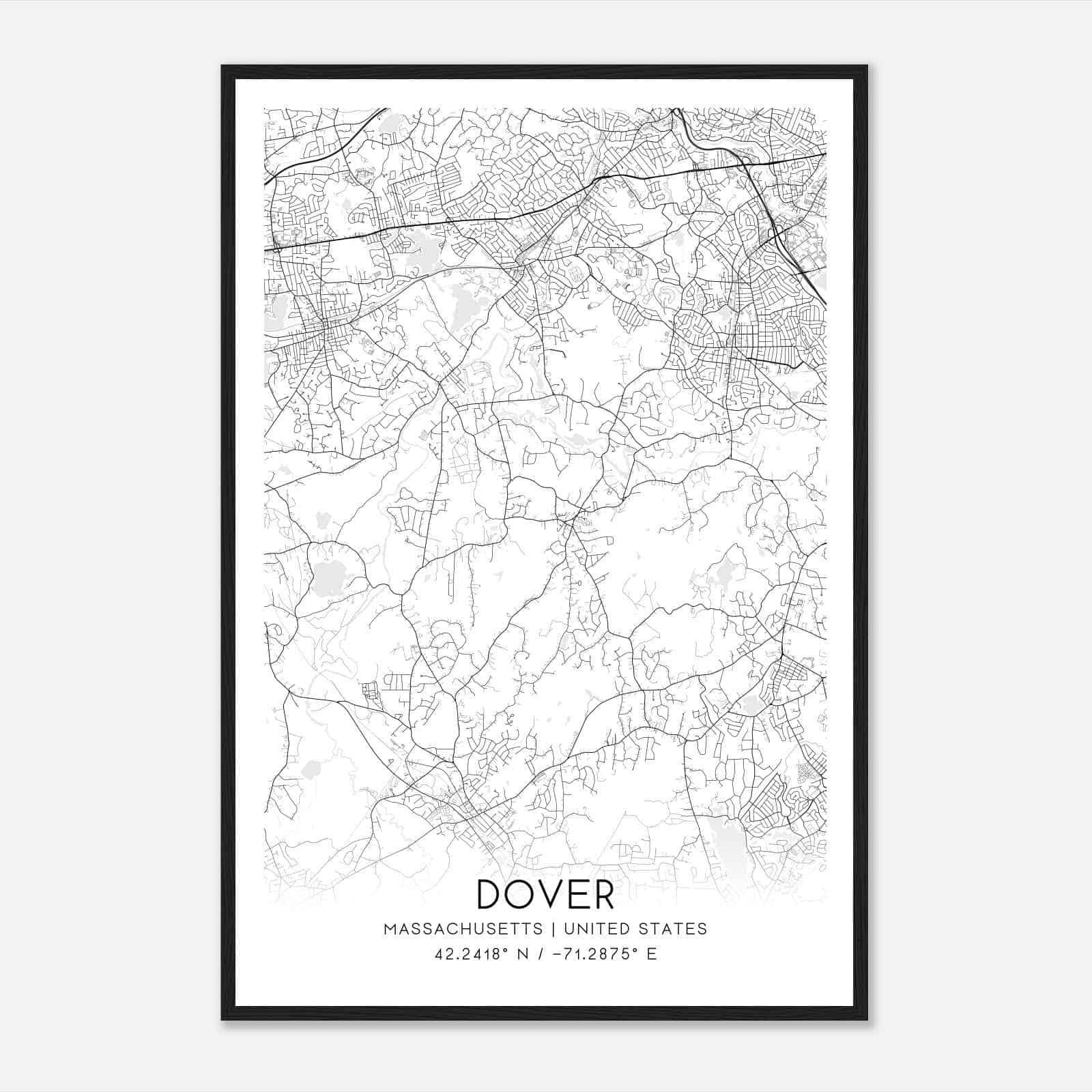 Dover Massachusetts Map Poster, Modern Home Decor Wall Art Print