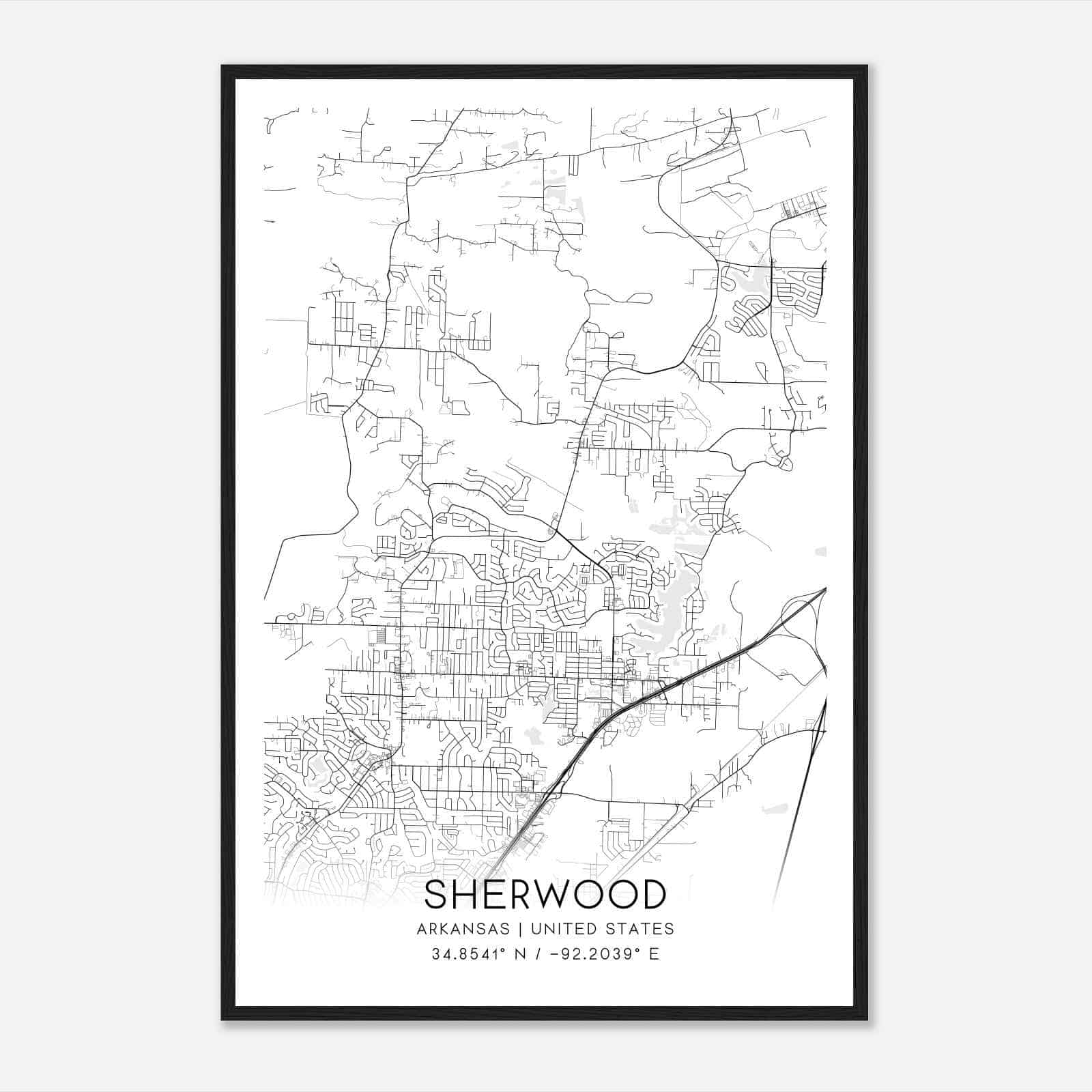 Sherwood Arkansas Map Poster, Modern Home Decor Wall Art Print