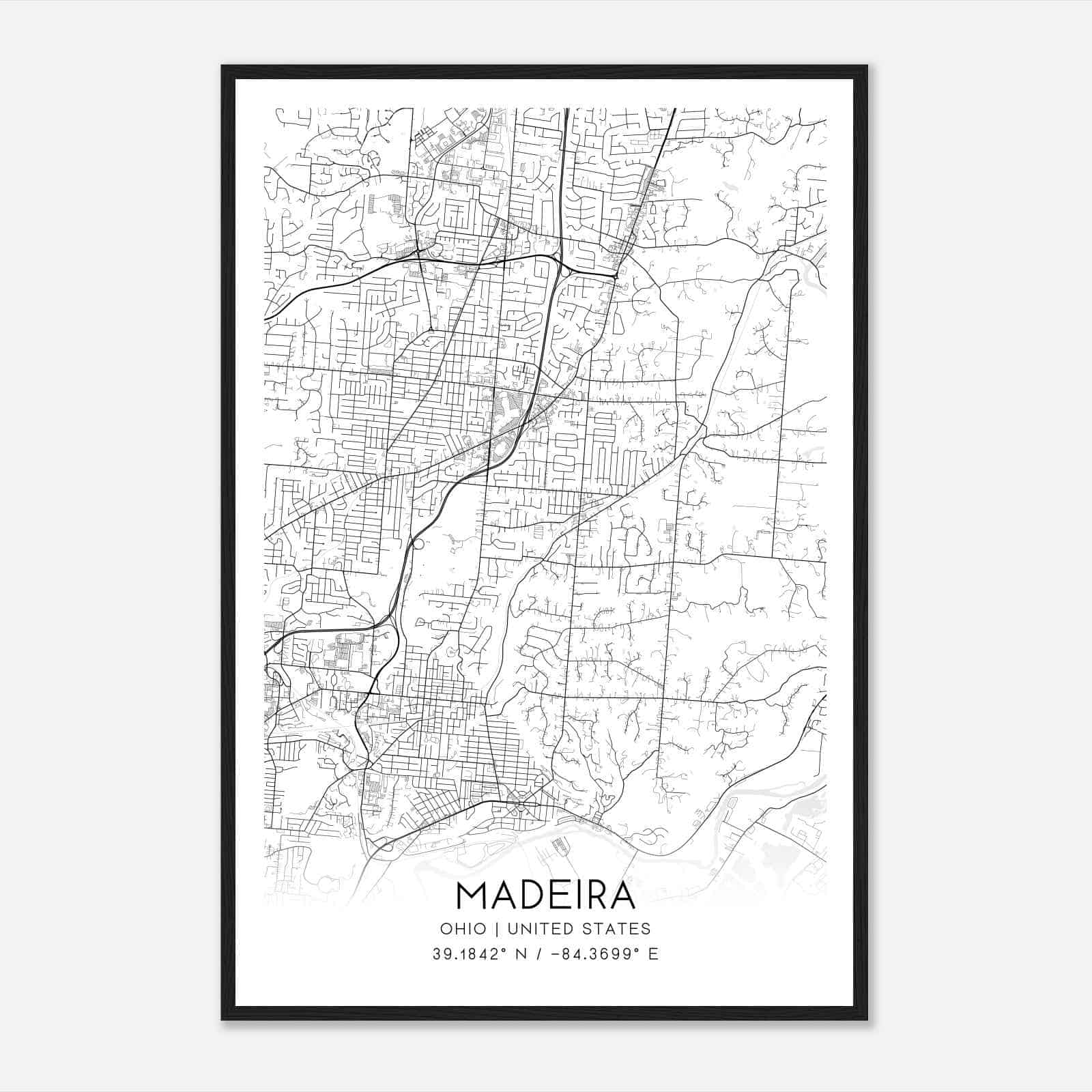 Madeira Ohio Map Poster, Modern Home Decor Wall Art Print