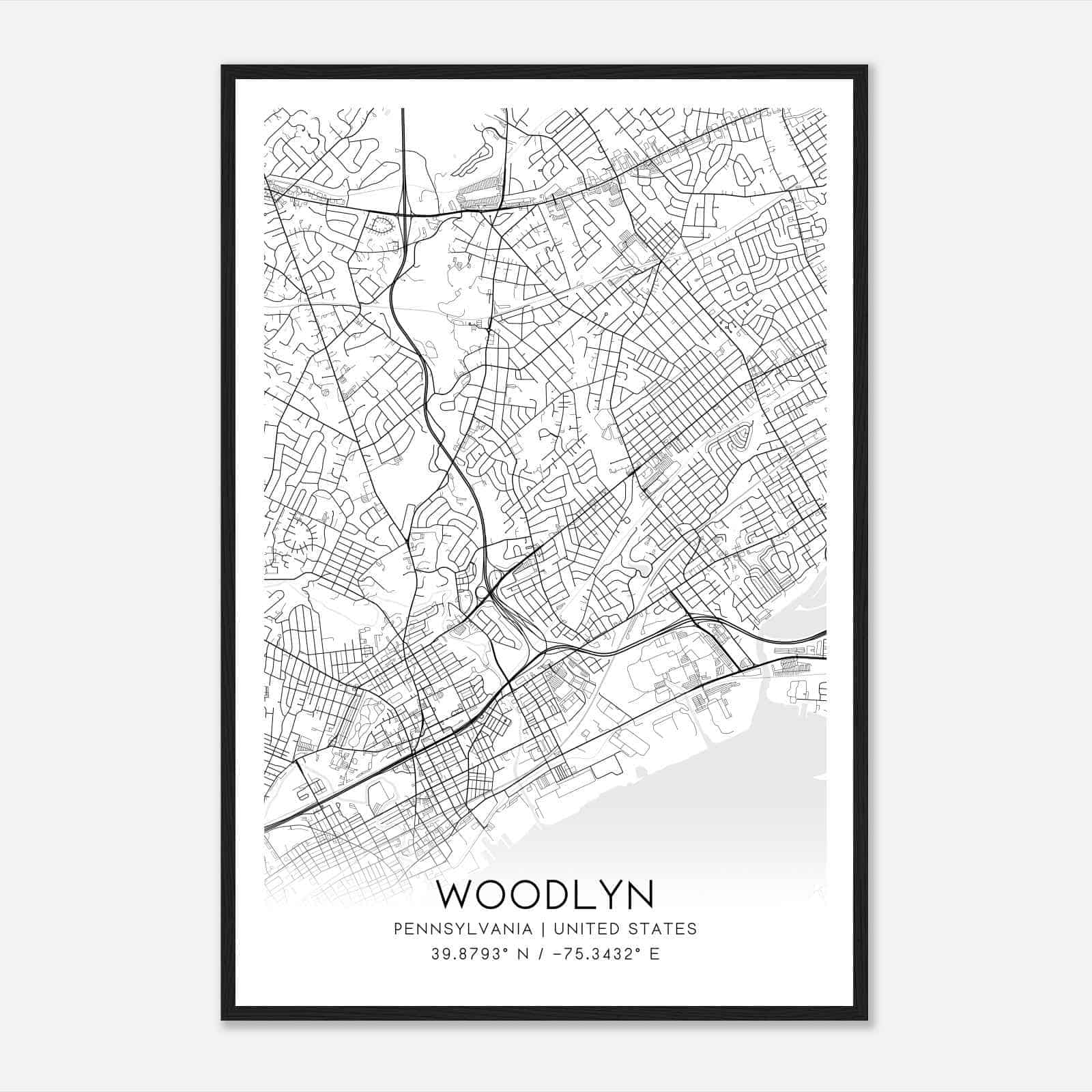 Woodlyn Pennsylvania Map Poster, Modern Home Decor Wall Art Print