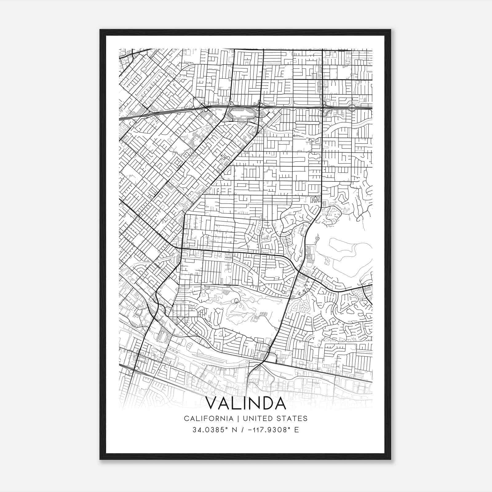 Valinda California Map Poster, Modern Home Decor Wall Art Print