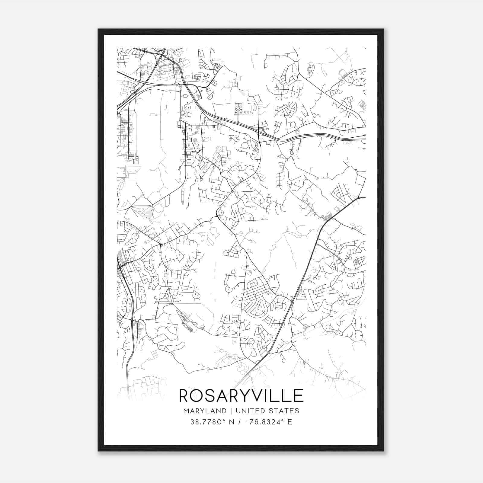 Rosaryville Maryland Map Poster, Modern Home Decor Wall Art Print