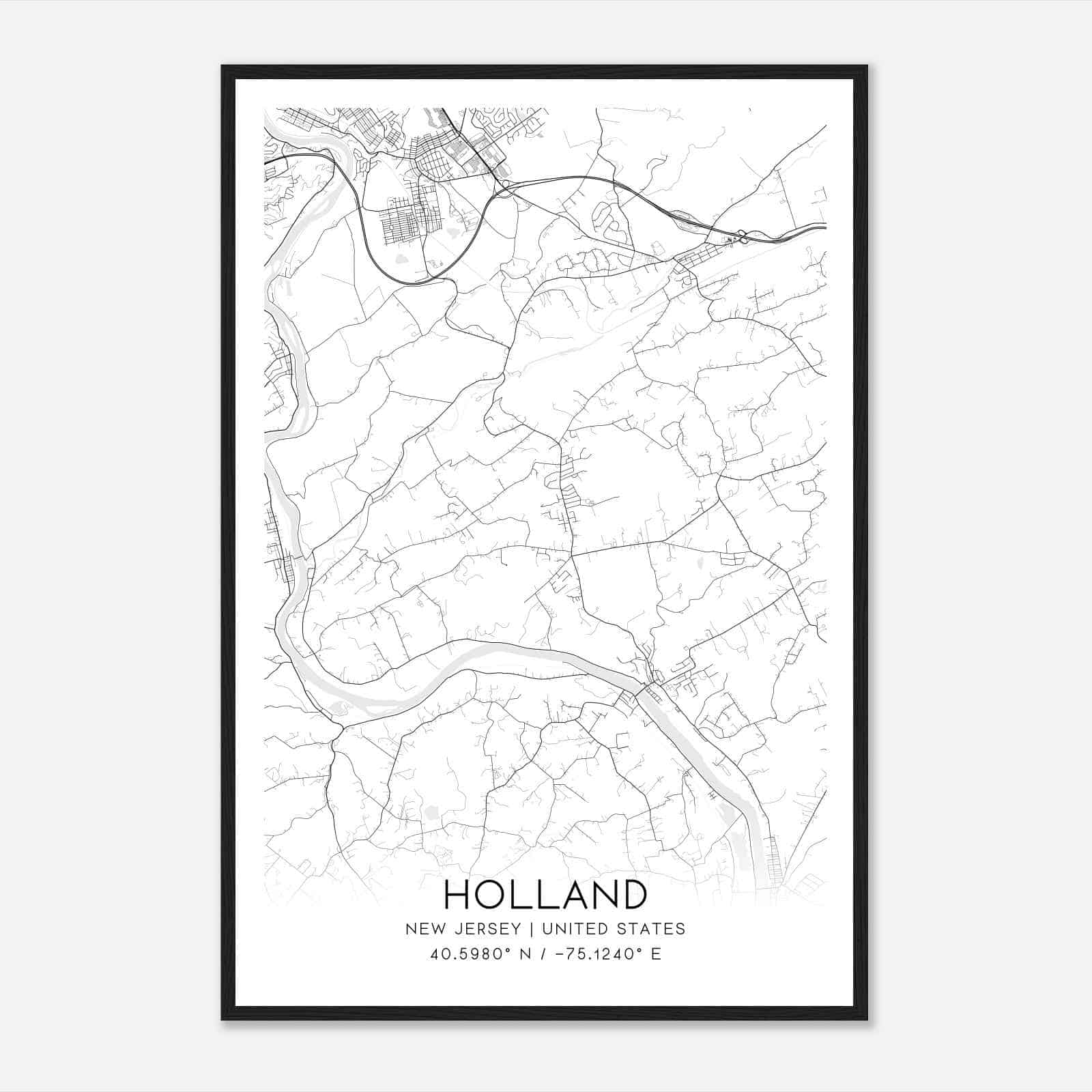 Holland New Jersey Map Poster, Modern Home Decor Wall Art Print