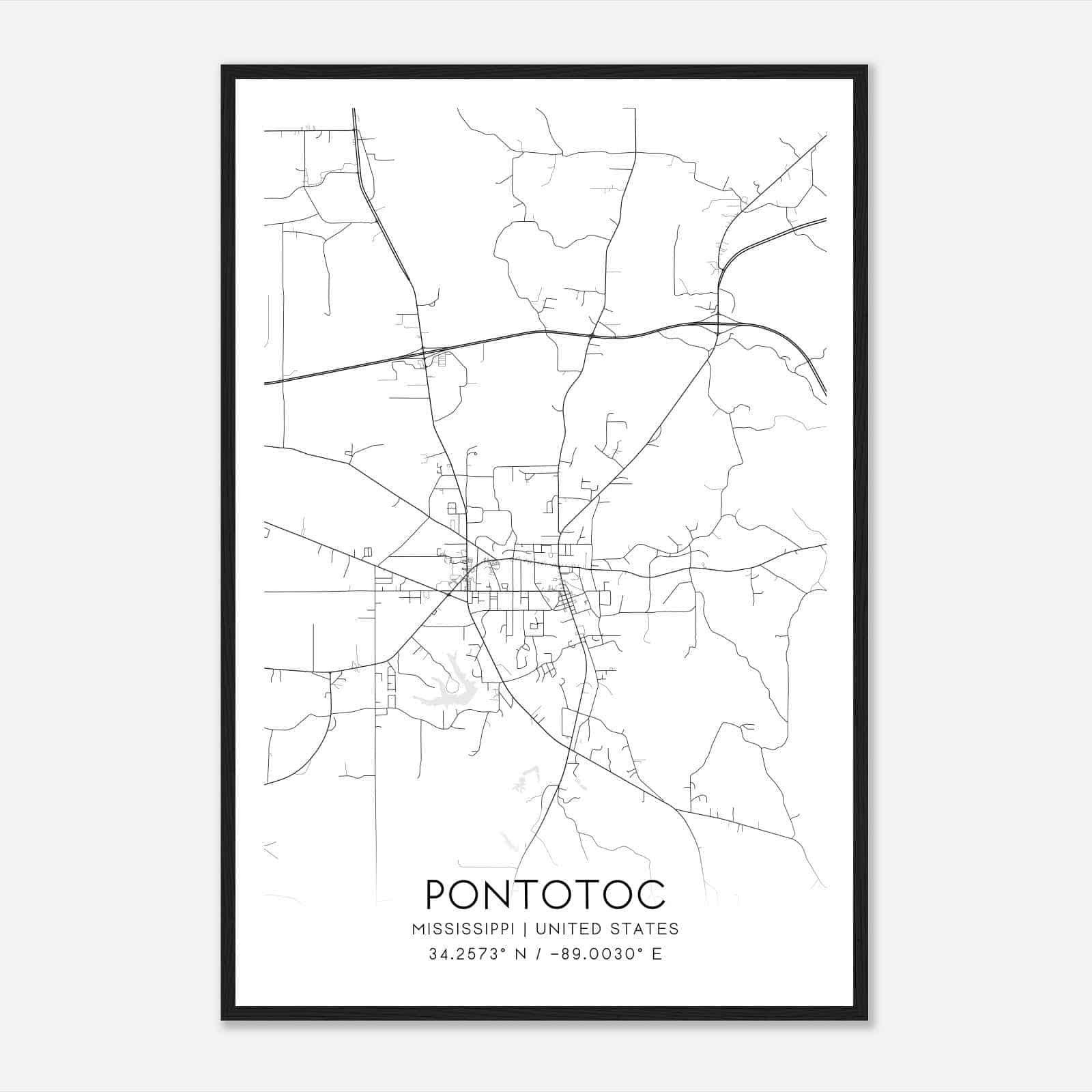 Pontotoc Mississippi Map Poster, Modern Home Decor Wall Art Print Pontotoc Mississippi Map Poster, Modern Home Decor Wall Art Print