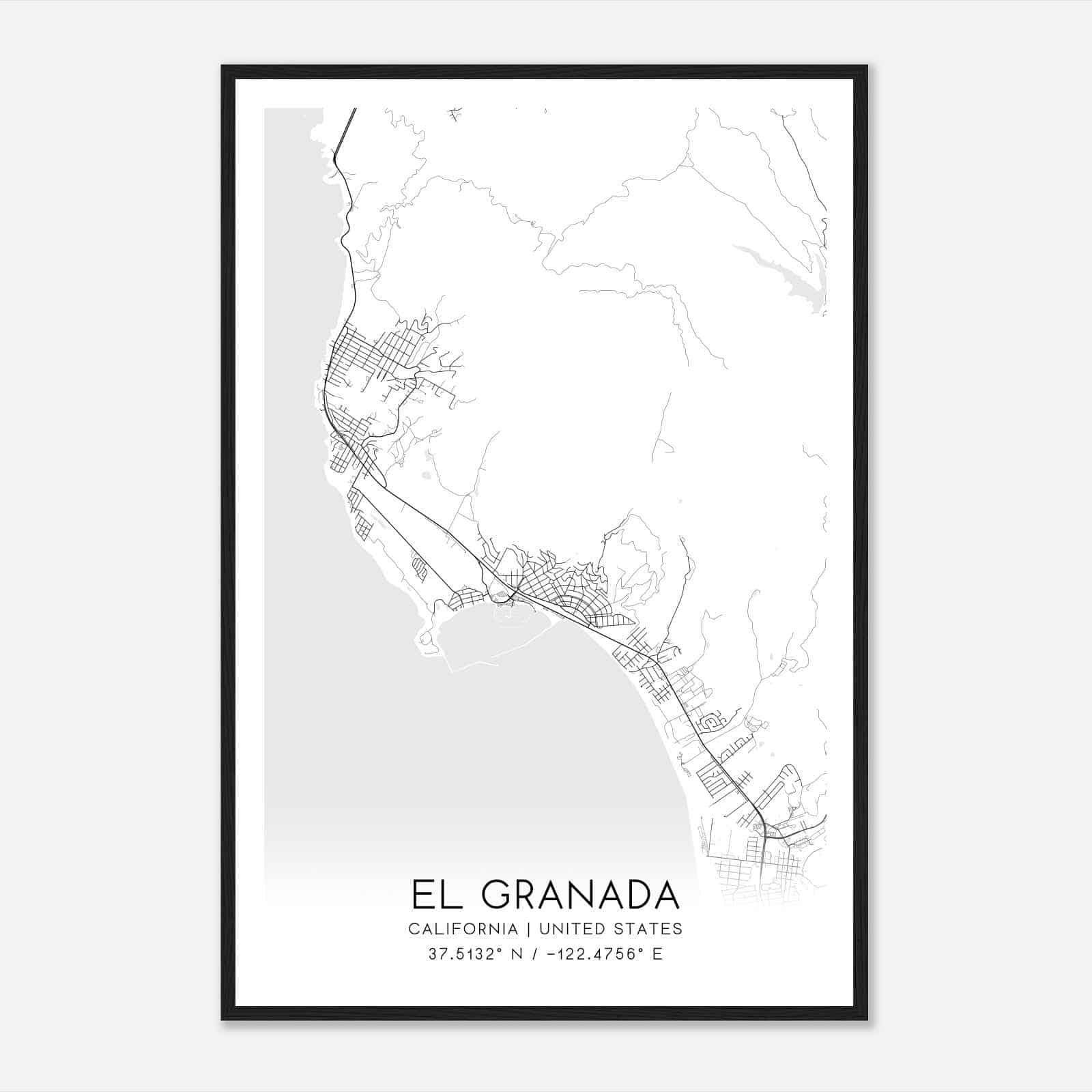 El Granada California Map Poster, Modern Home Decor Wall Art Print