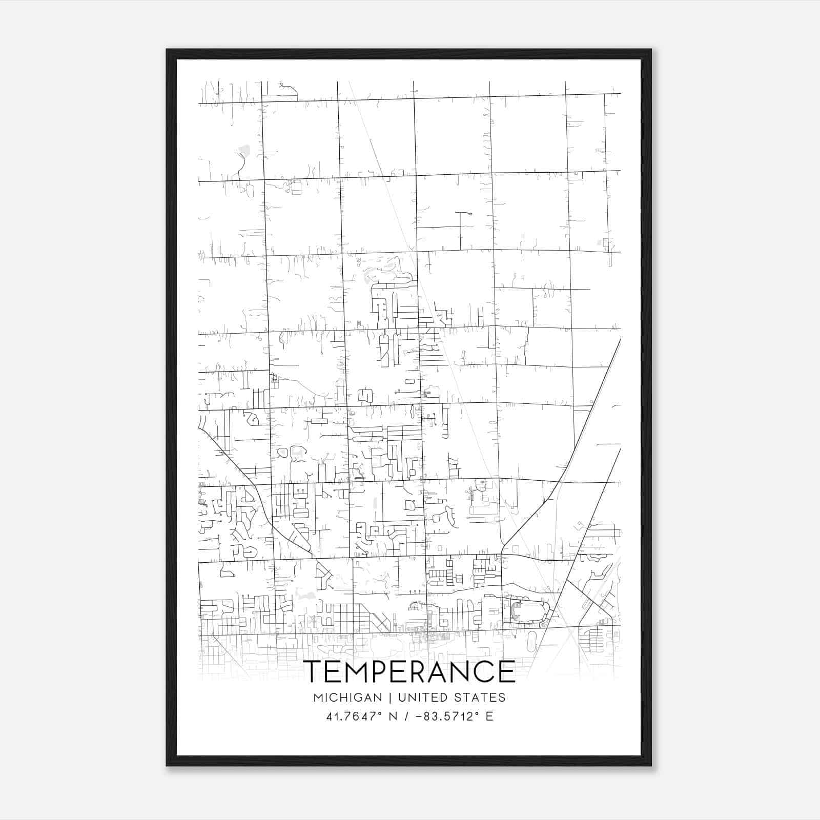 Temperance Michigan Map Poster, Modern Home Decor Wall Art Print