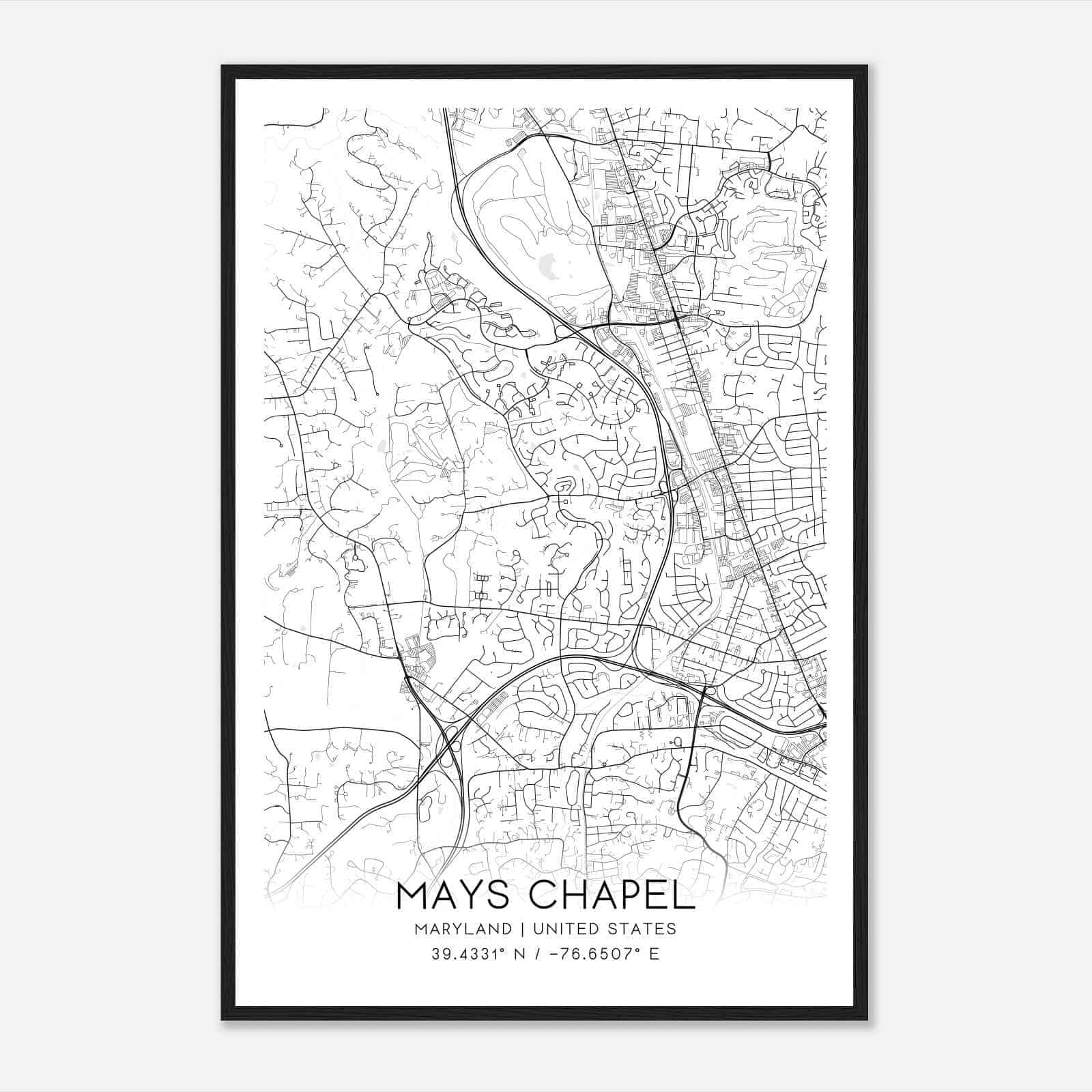 Mays Chapel Maryland Map Poster, Modern Home Decor Wall Art Print
