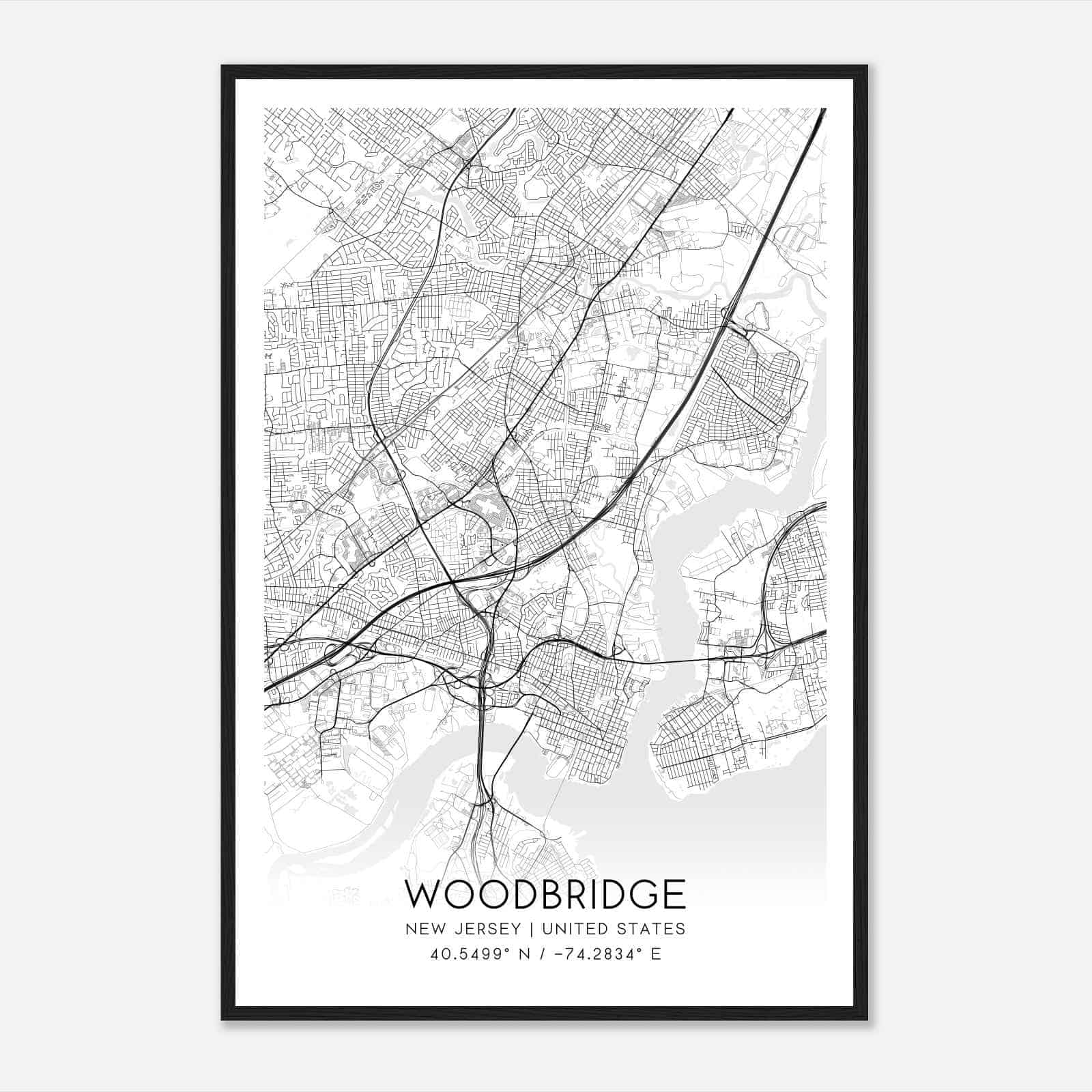 Woodbridge New Jersey Map Poster, Modern Home Decor Wall Art Print