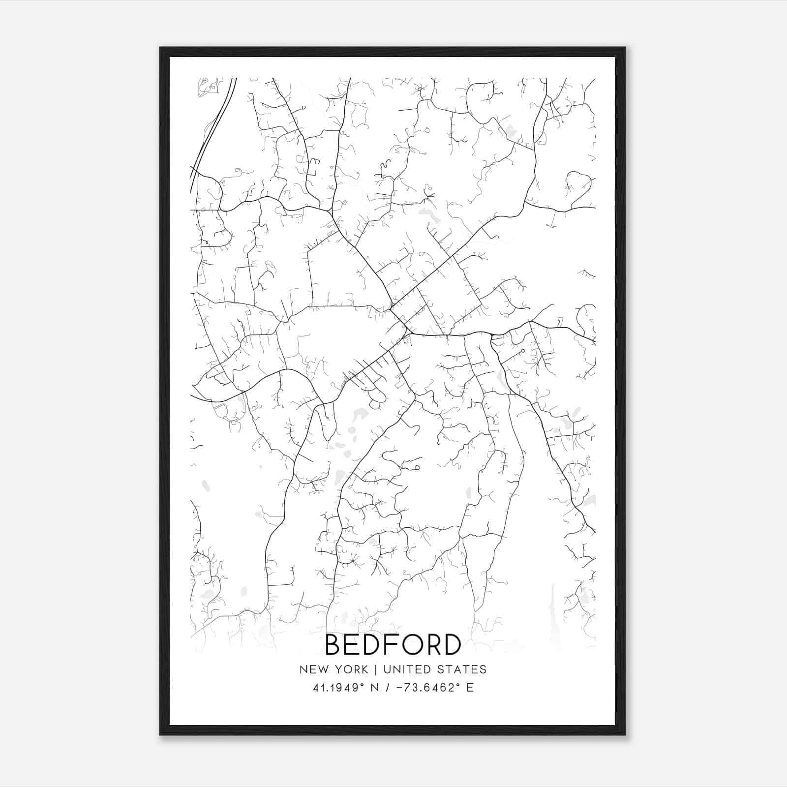 Bedford New York Map Poster, Modern Home Decor Wall Art Print