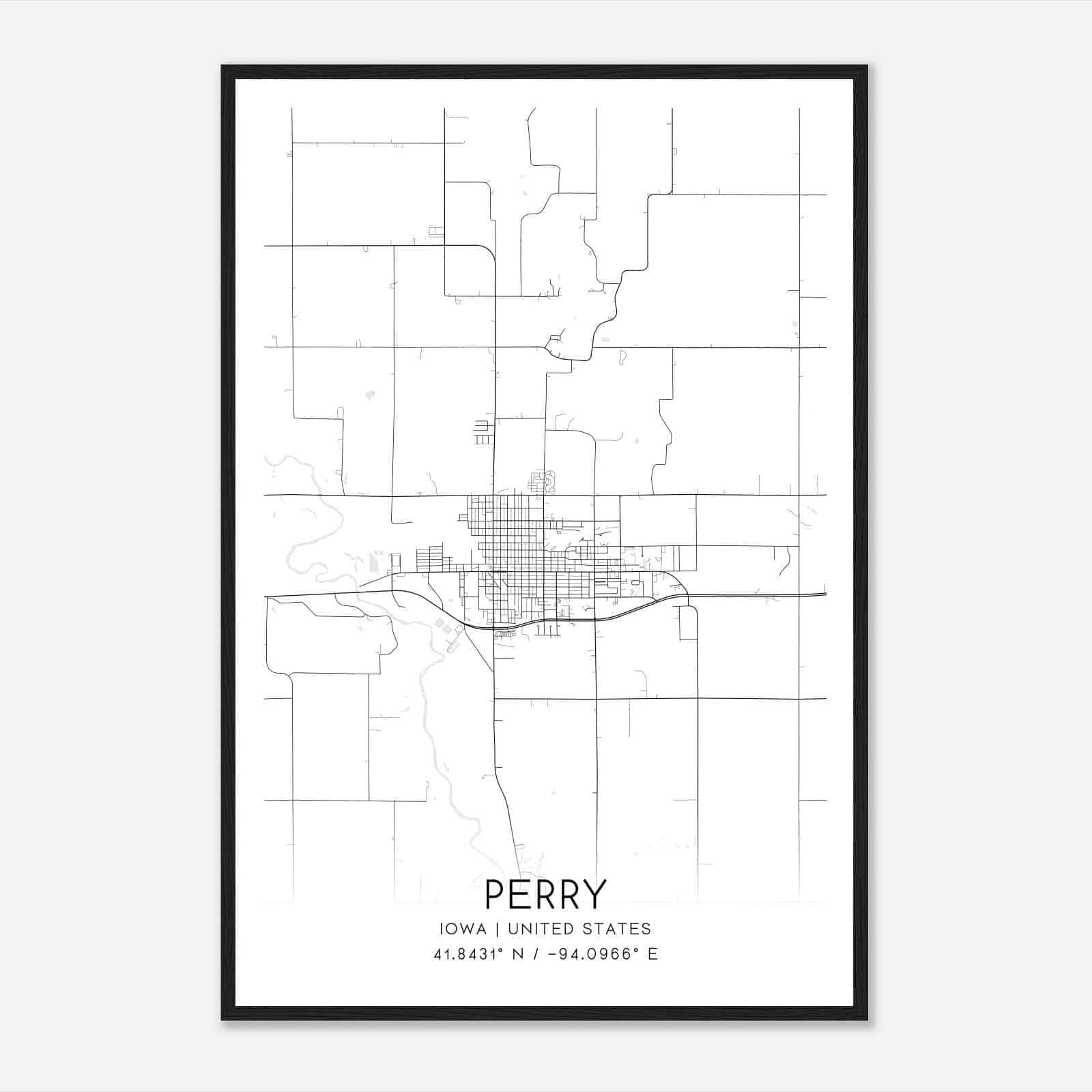 Perry Iowa Map Poster, Modern Home Decor Wall Art Print