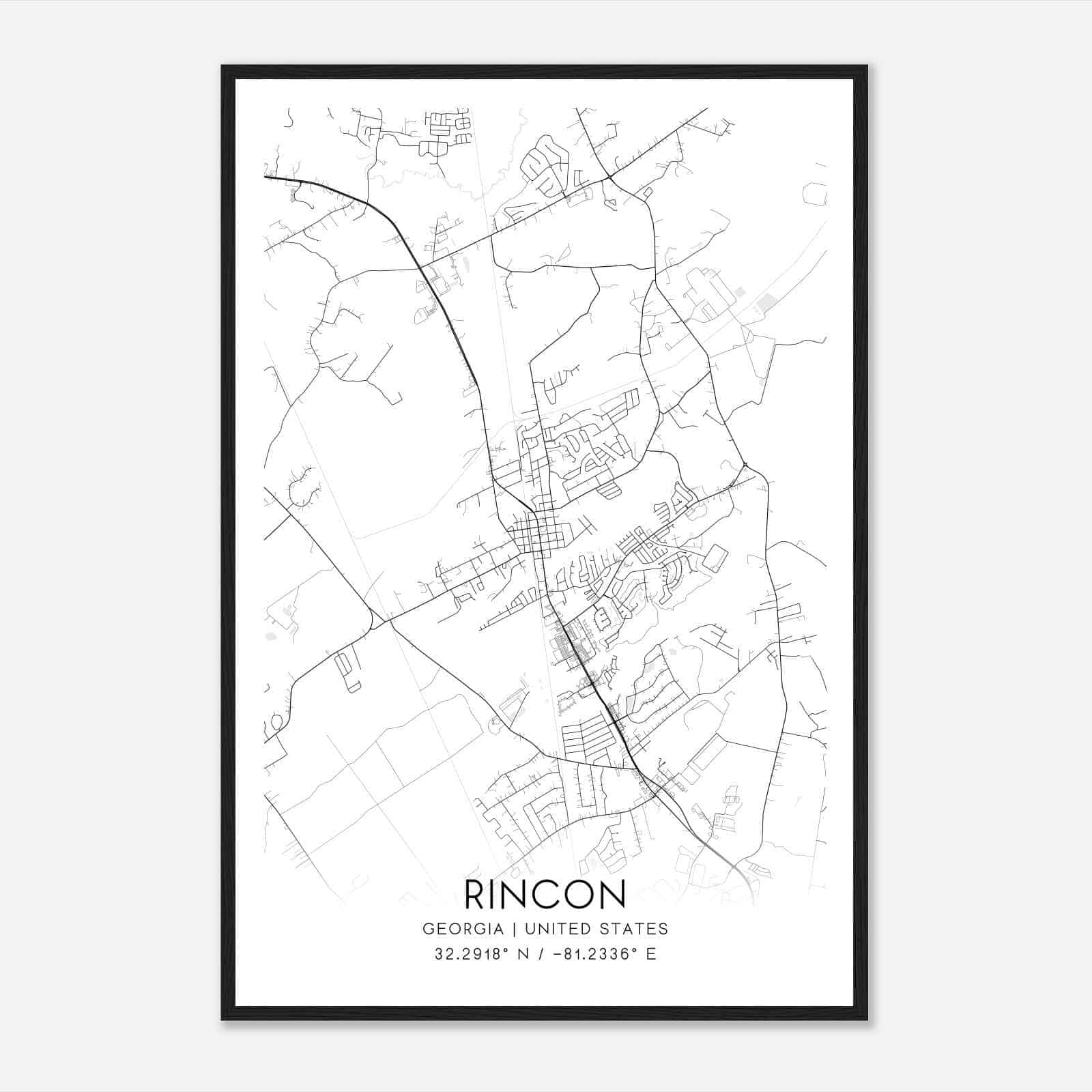 Rincon Georgia Map Poster, Modern Home Decor Wall Art Print